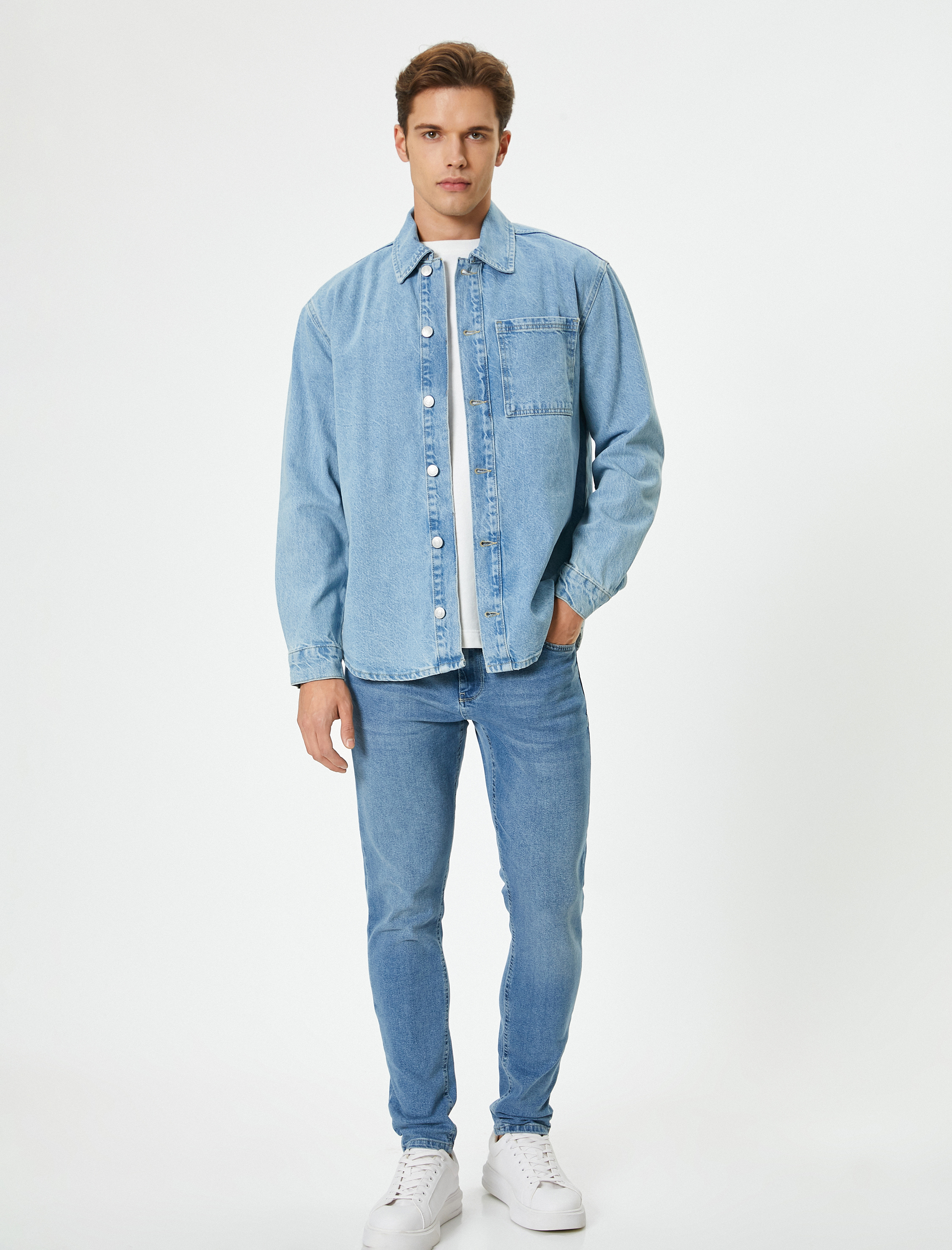 Skinny Fit Düğmeli Standart Bel Kot Pantolon - Michael Jean