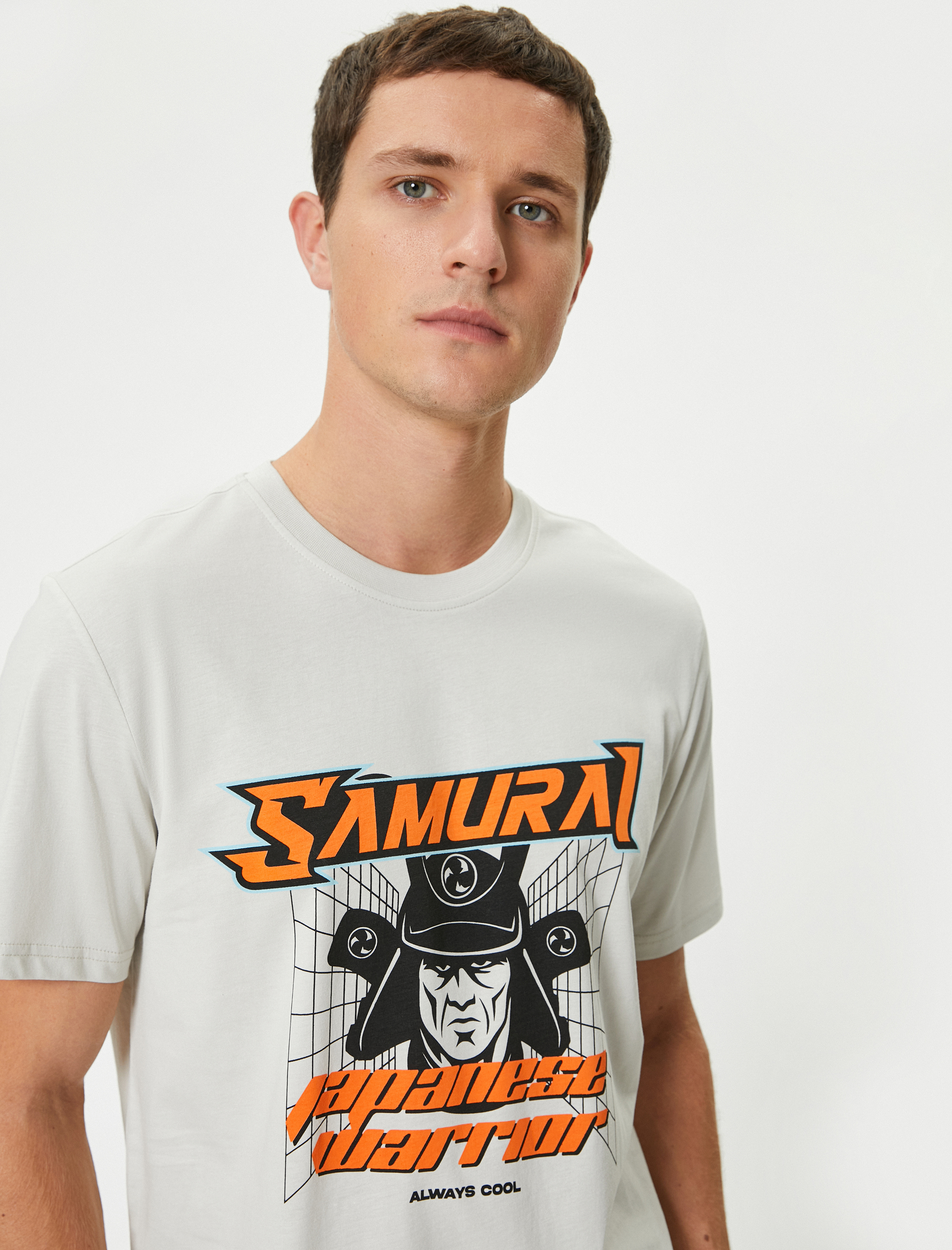   Samuray Baskılı Tişört Kısa Kollu Bisiklet Yaka Pamuklu Regular Fit