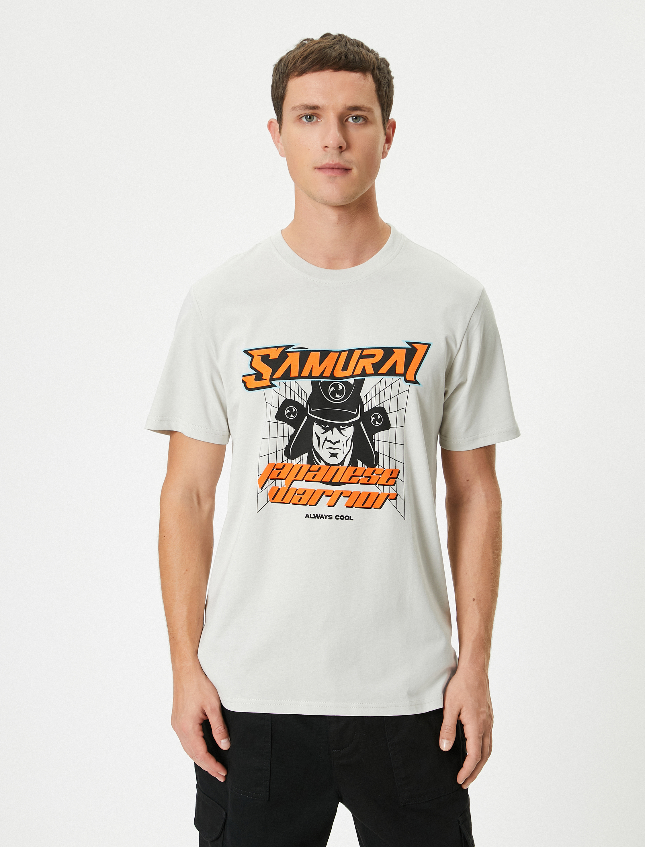   Samuray Baskılı Tişört Kısa Kollu Bisiklet Yaka Pamuklu Regular Fit