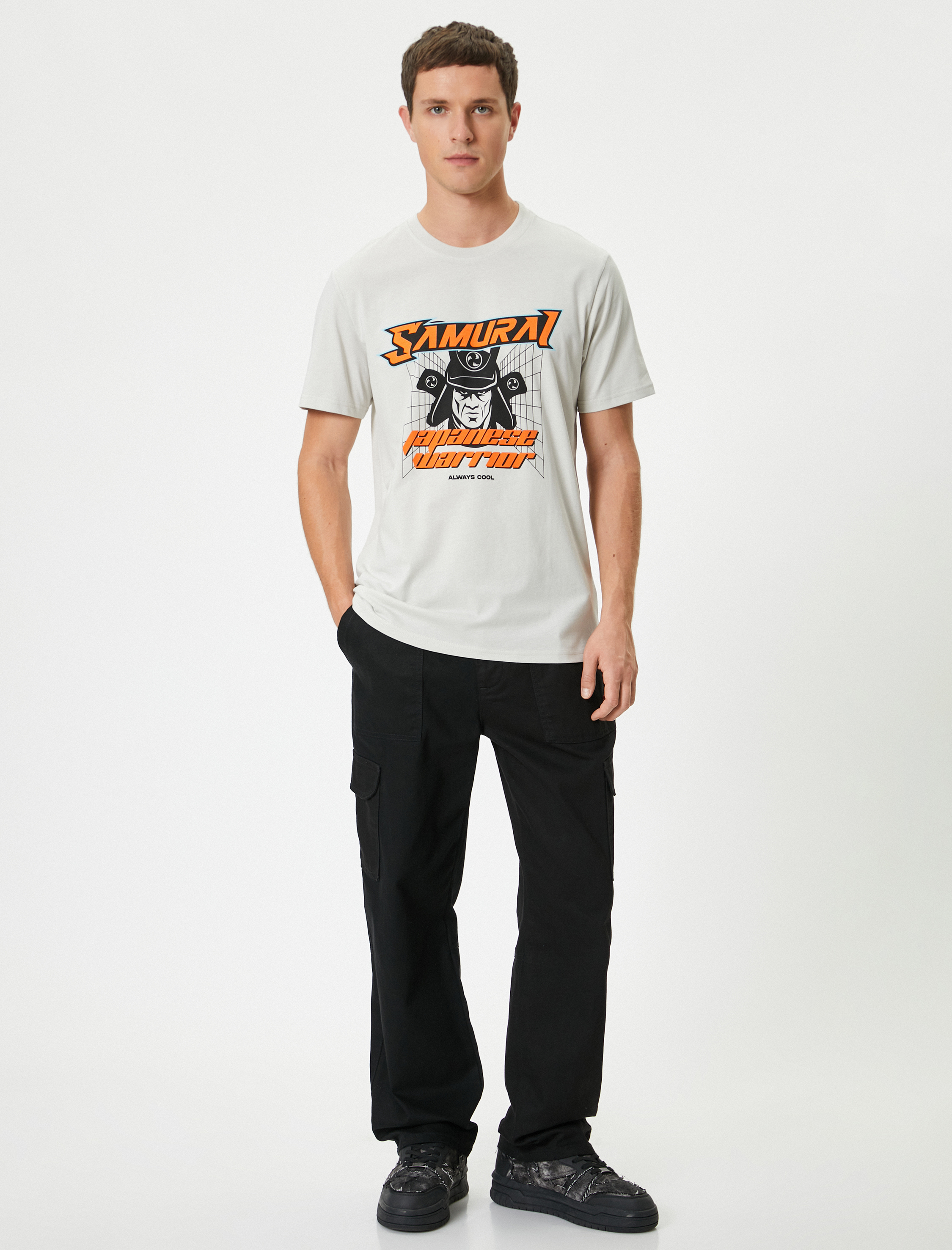   Samuray Baskılı Tişört Kısa Kollu Bisiklet Yaka Pamuklu Regular Fit