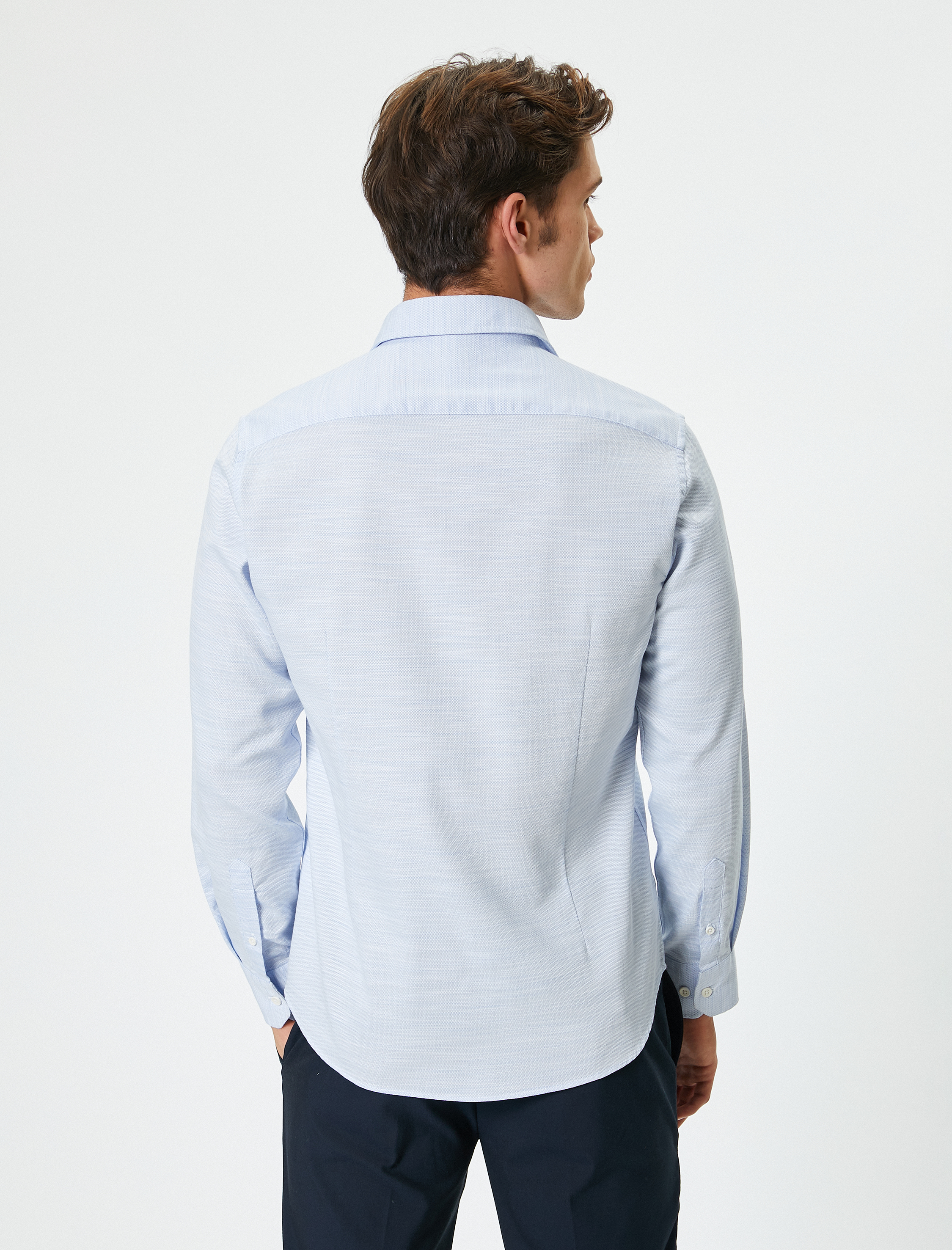   Klasik Yaka Düğmeli Pamuklu Uzun Kollu Slim Fit Gömlek