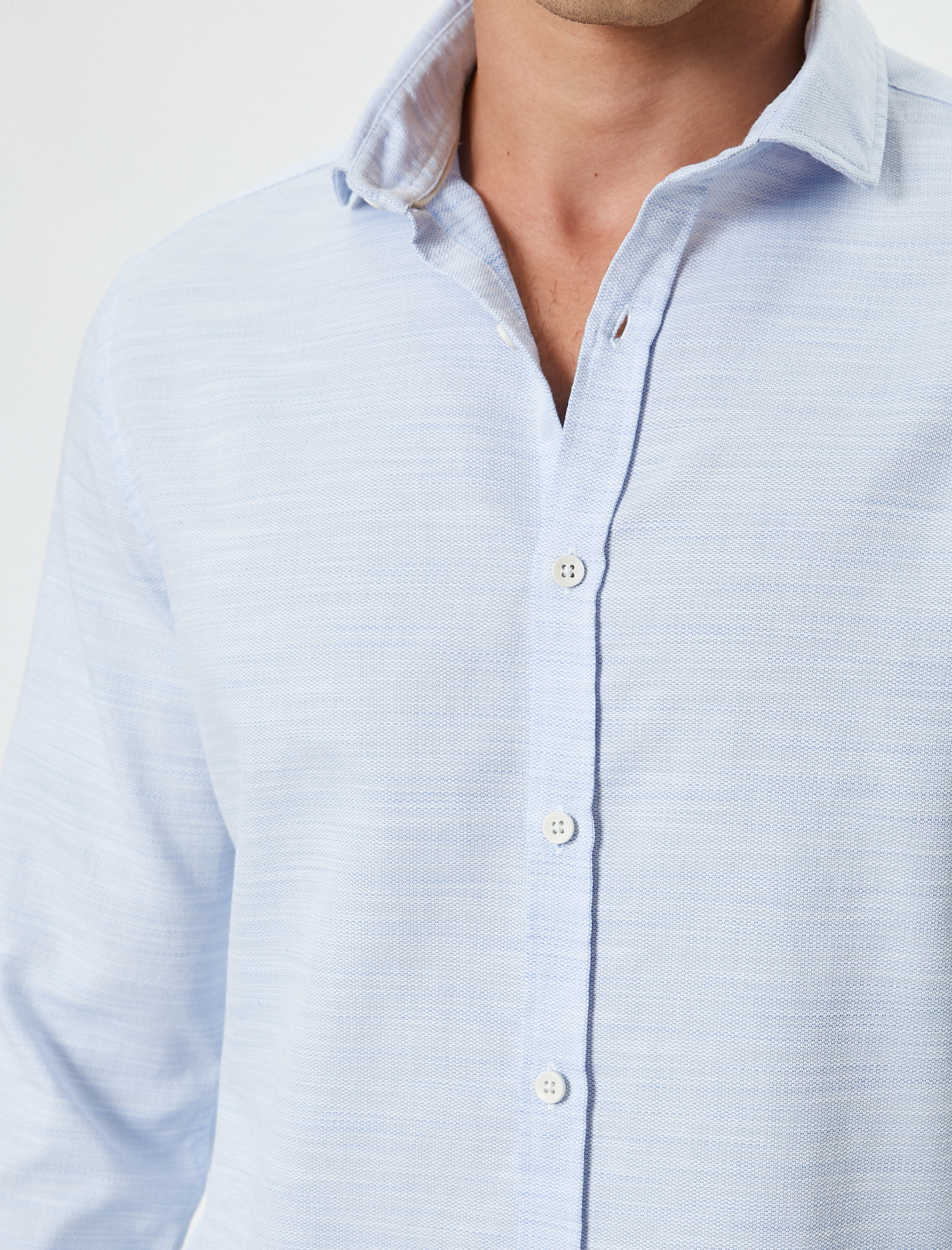   Klasik Yaka Düğmeli Pamuklu Uzun Kollu Slim Fit Gömlek