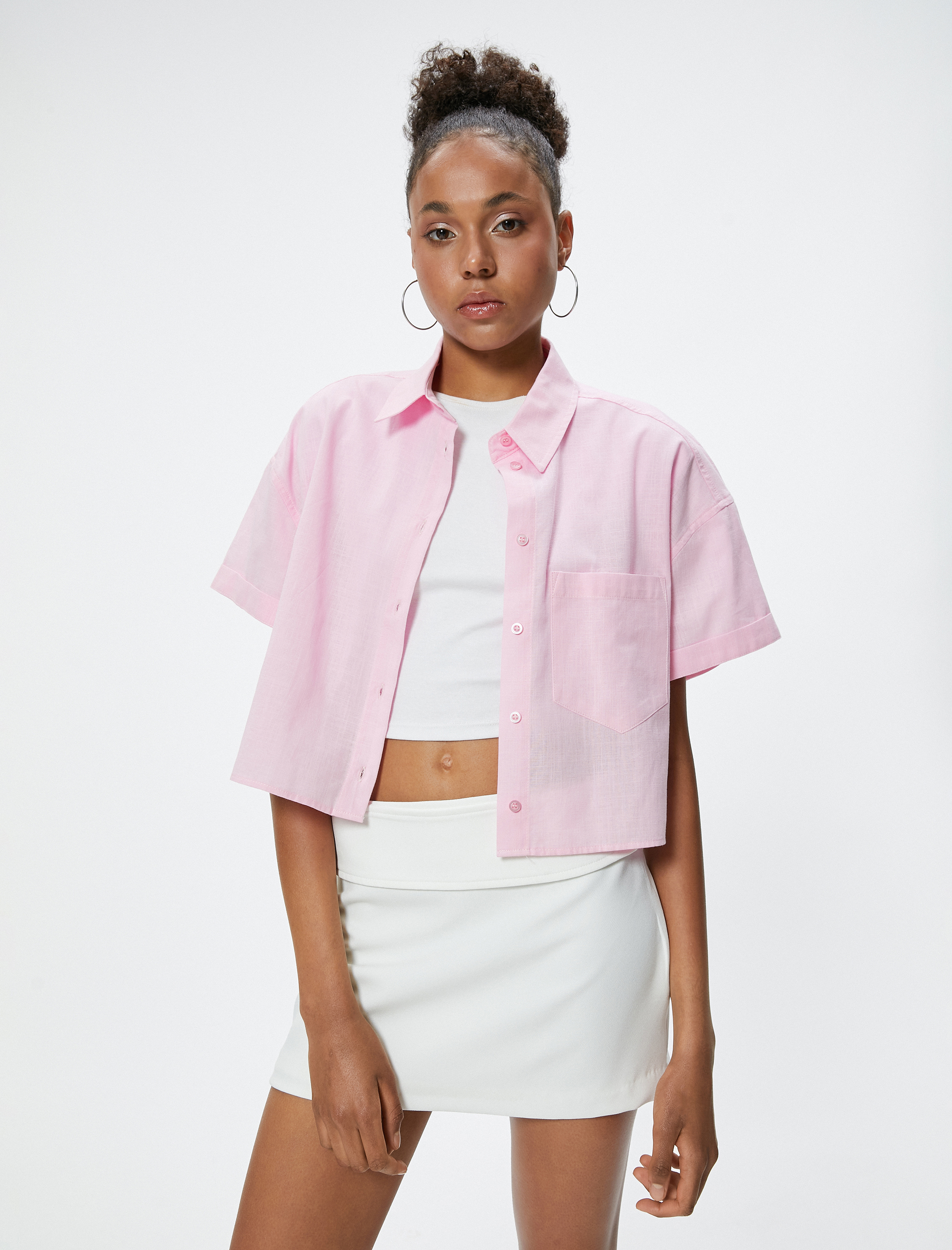   Kısa Kollu Gömlek Cep Detaylı Klasik Yaka Pamuklu