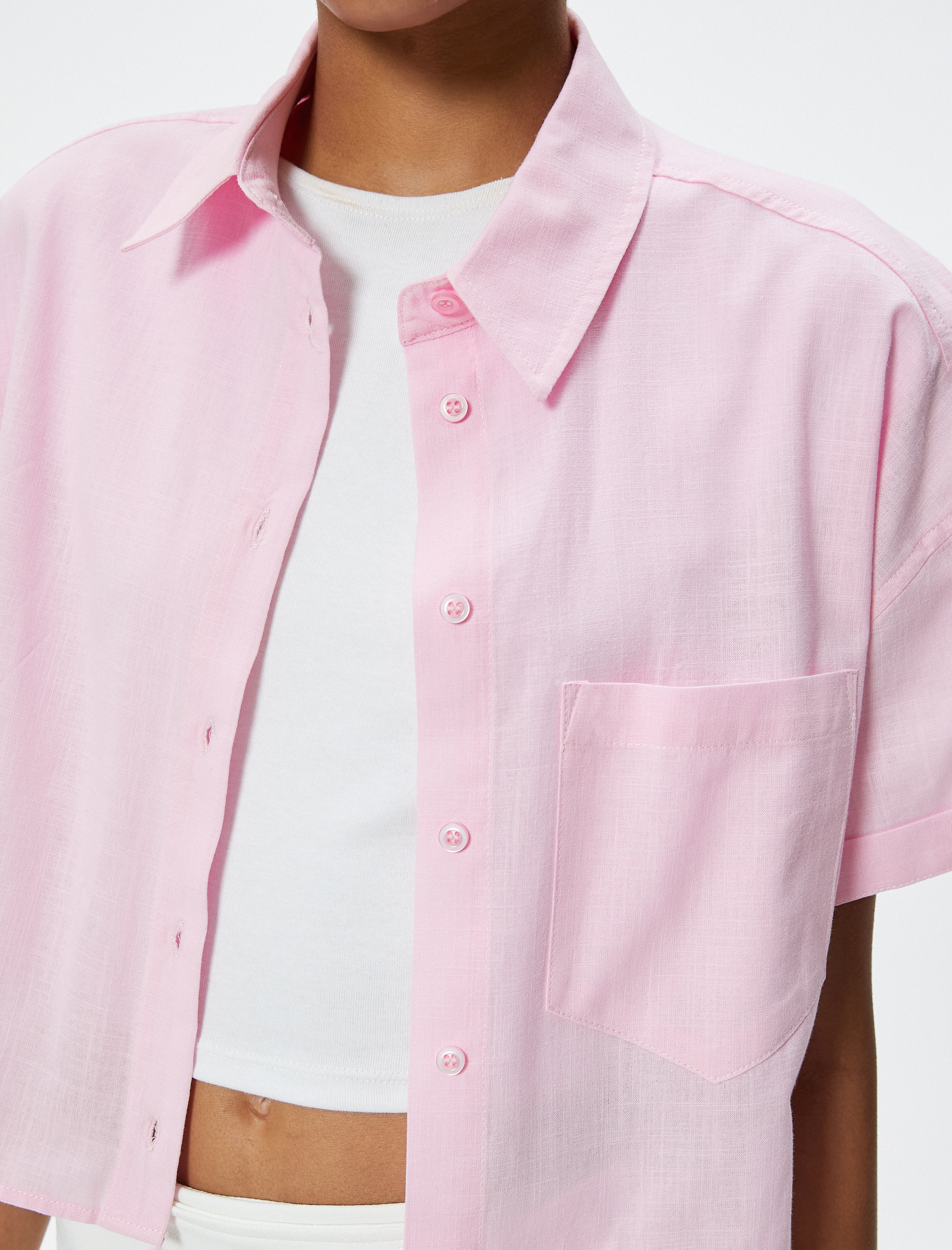   Kısa Kollu Gömlek Cep Detaylı Klasik Yaka Pamuklu