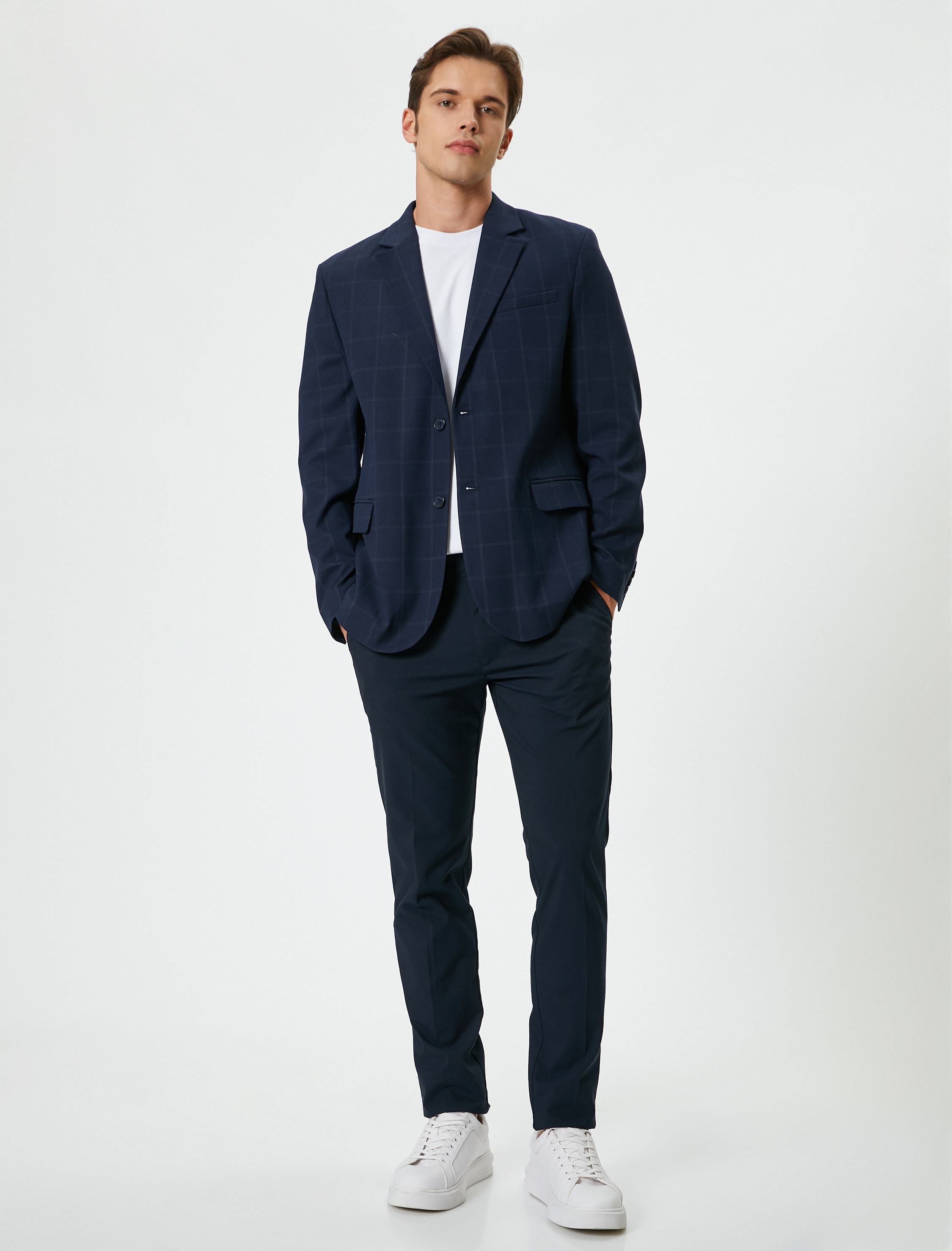   Blazer Ceket Ekose Kapaklı Cepli Düğmeli Regular Fit