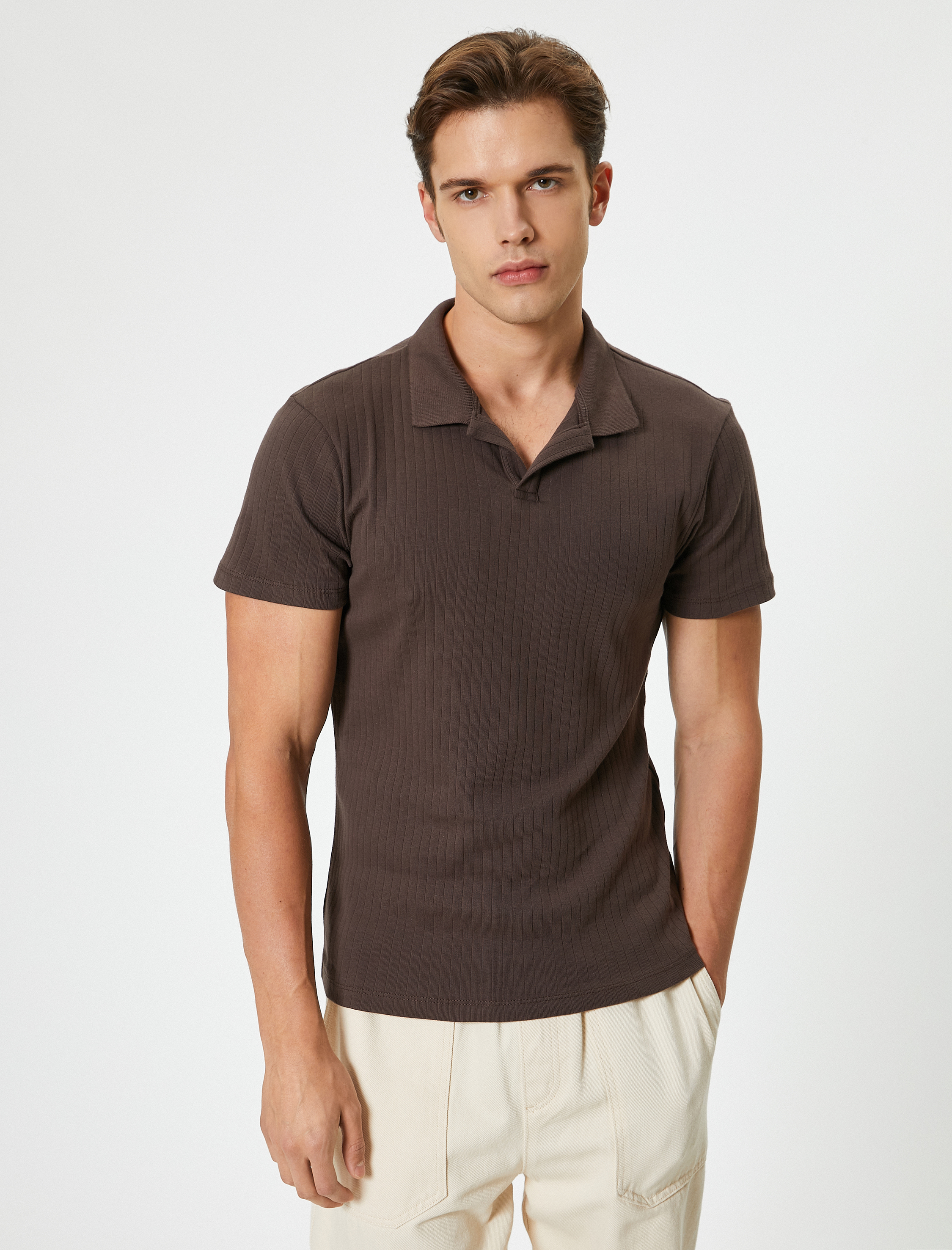 Slim Fit Tişört Polo Yaka Kısa Kollu Pamuklu