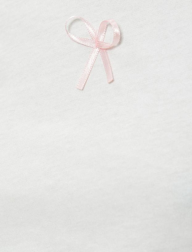 Crop Tişört Fiyonk Detaylı Bisiklet Yaka Slim Fit_5