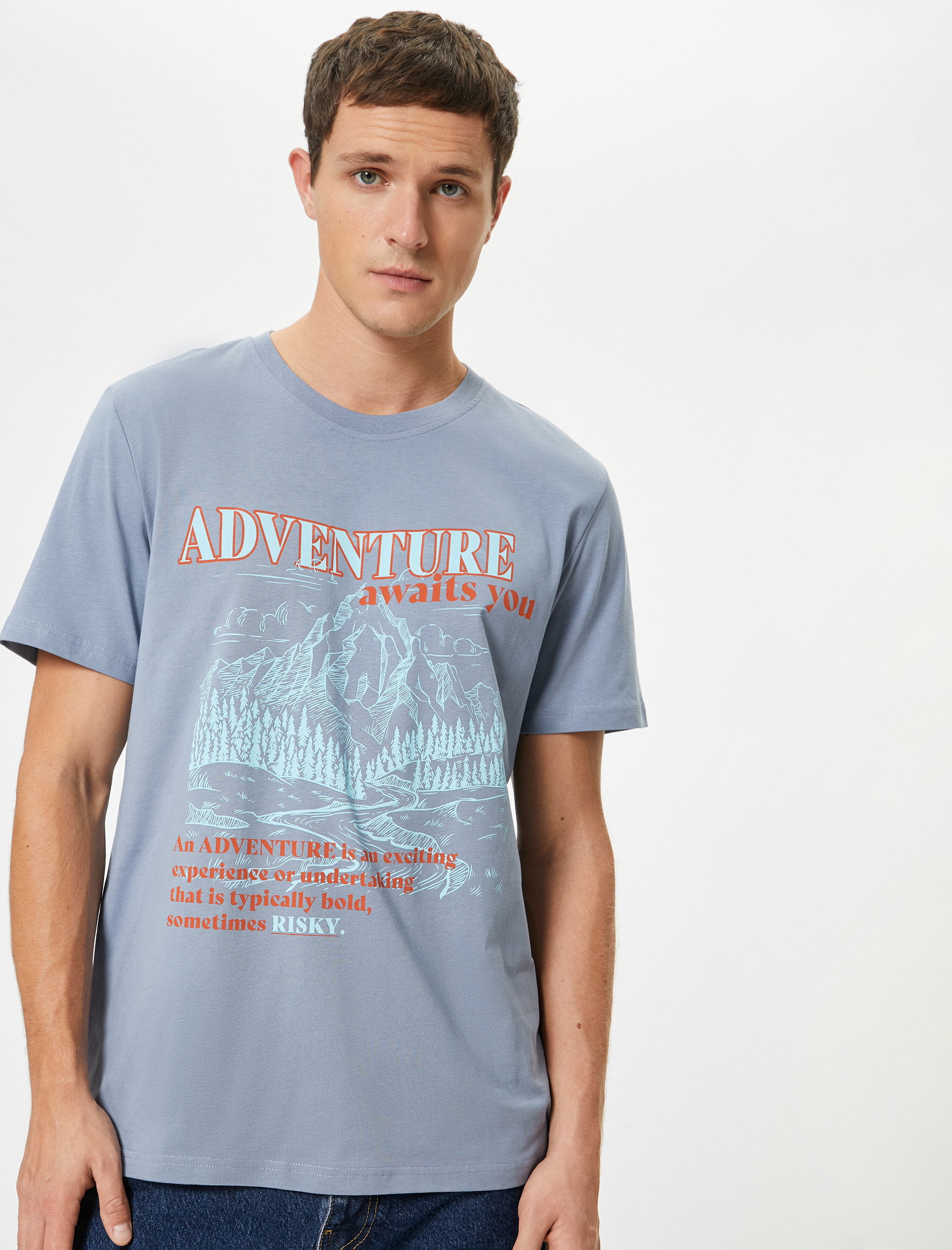   Baskılı Tişört Kısa Kollu Bisiklet Yaka Pamuklu