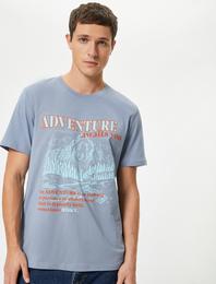 Baskılı Tişört Kısa Kollu Bisiklet Yaka Pamuklu