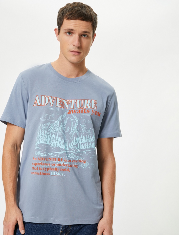  Baskılı Tişört Kısa Kollu Bisiklet Yaka Pamuklu