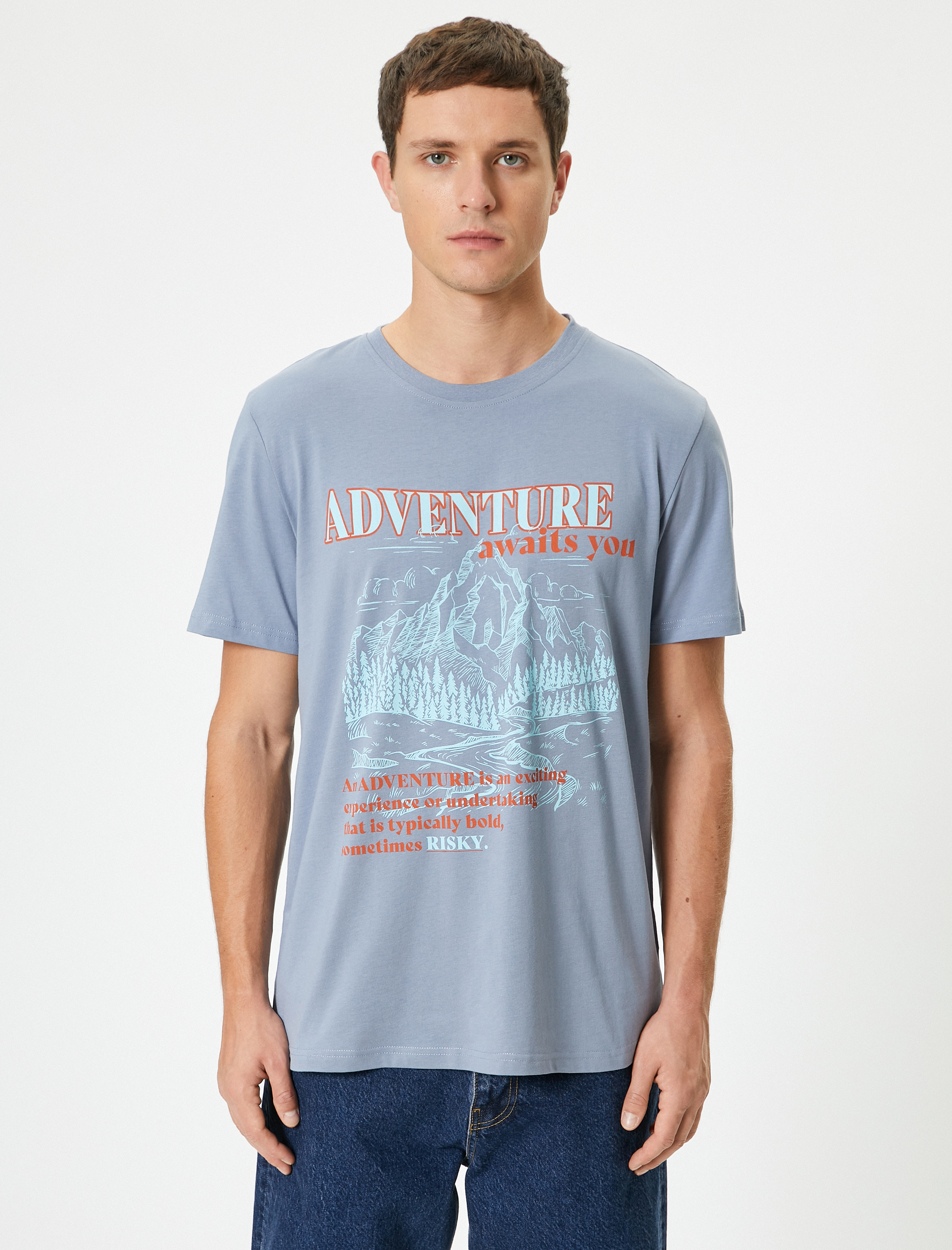   Baskılı Tişört Kısa Kollu Bisiklet Yaka Pamuklu