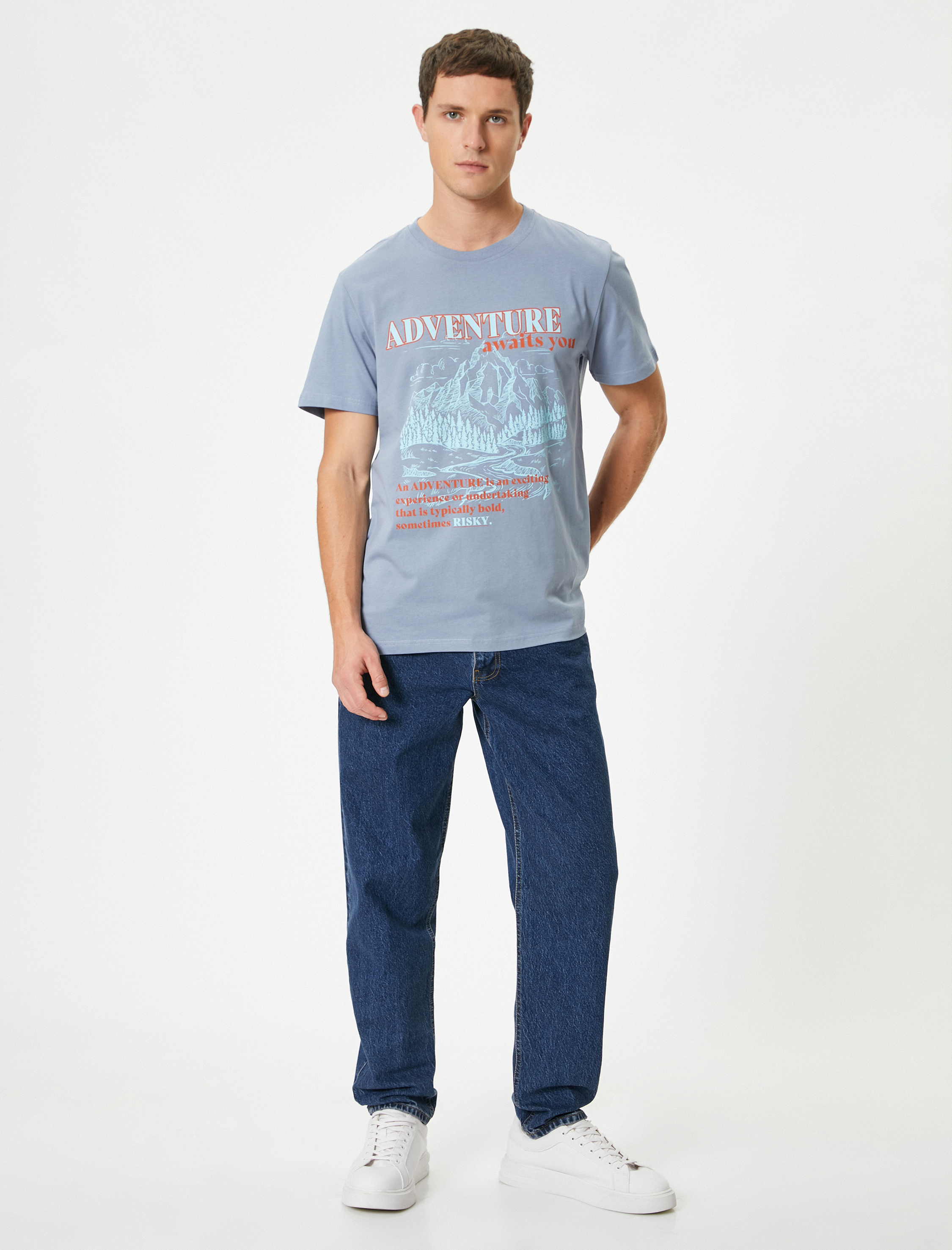   Baskılı Tişört Kısa Kollu Bisiklet Yaka Pamuklu