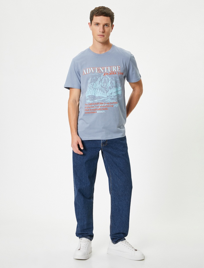  Baskılı Tişört Kısa Kollu Bisiklet Yaka Pamuklu