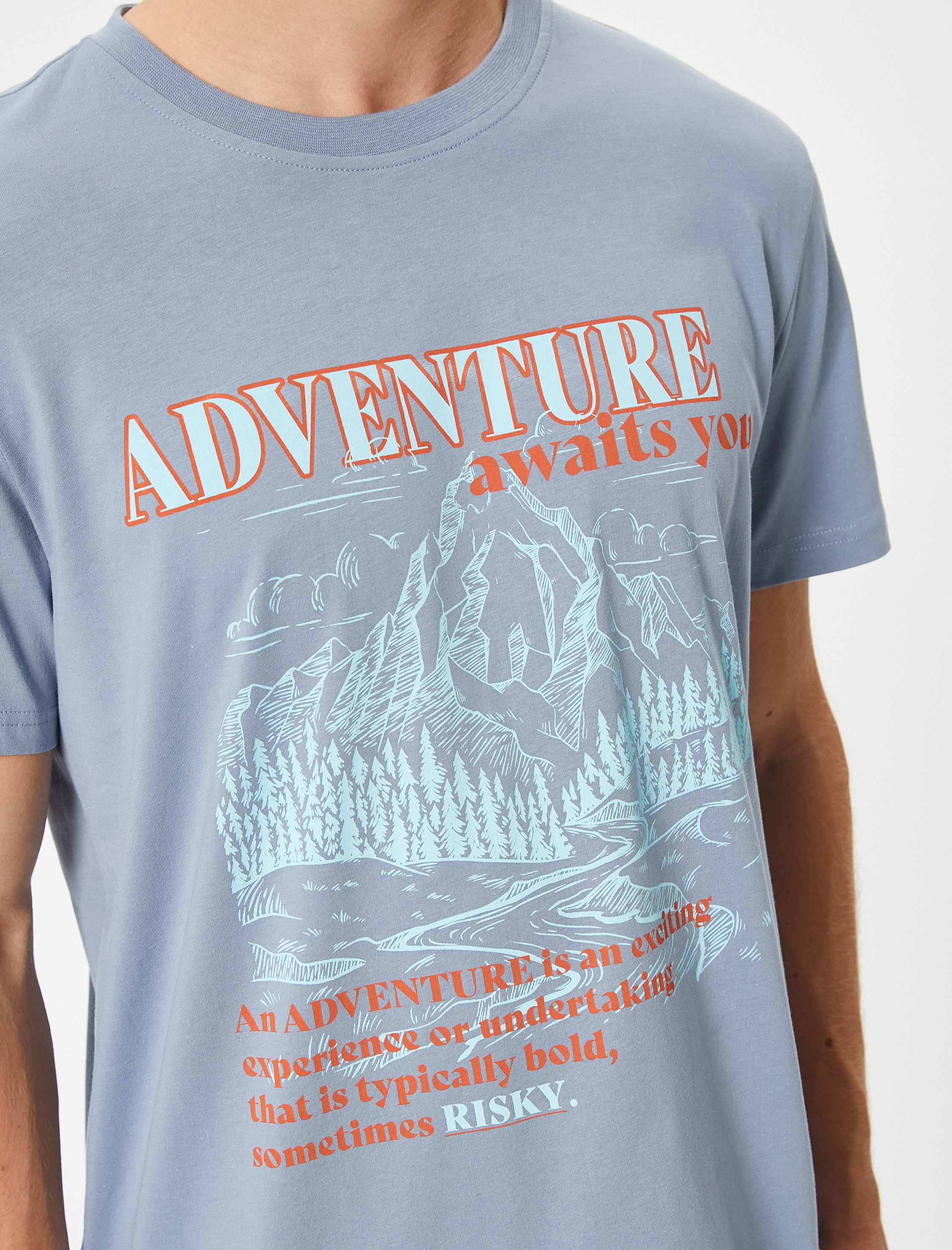   Baskılı Tişört Kısa Kollu Bisiklet Yaka Pamuklu