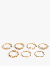 7'li Yüzük Seti Taş Detaylı Çelik Karışımlı