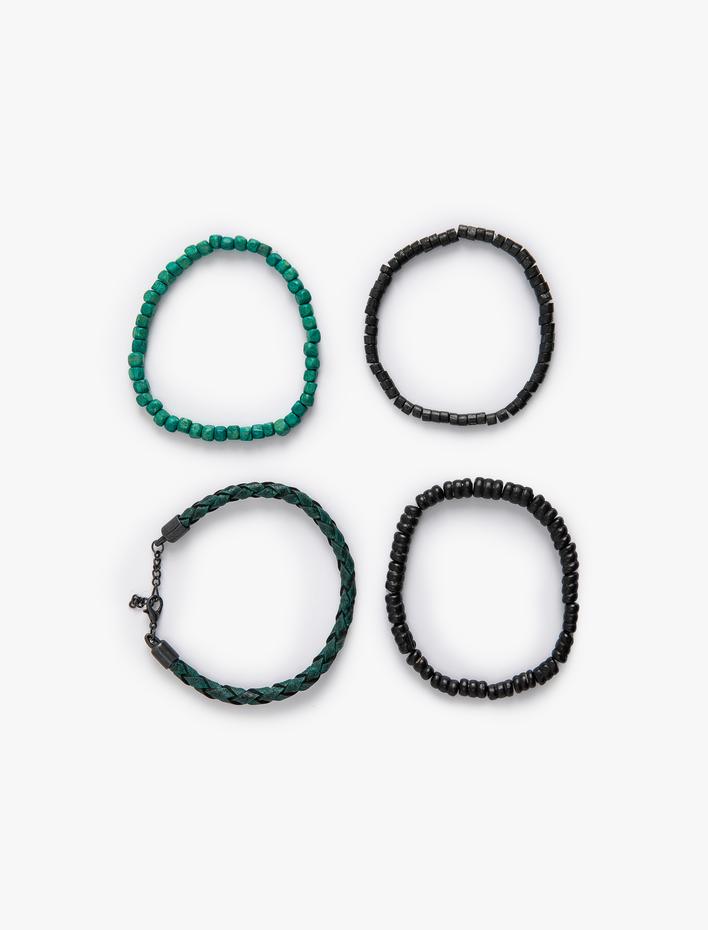 Erkek Bileklik Seti 4'lü Ahşap Boncuklu