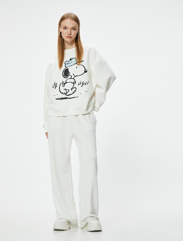 Snoopy Oversize Sweatshirt Lisanslı Baskılı Bisiklet Yaka_0