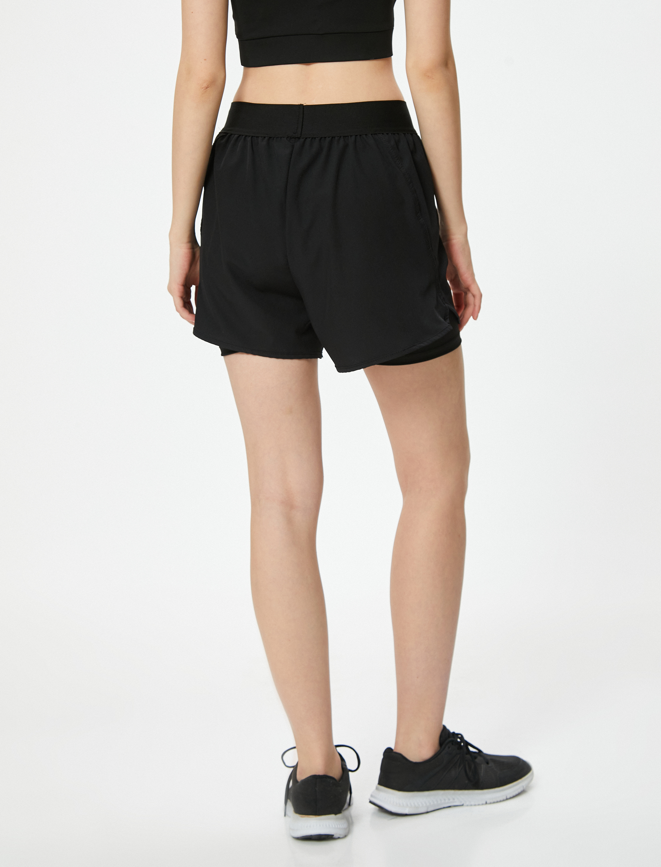   Slim Fit Slogan Baskılı Beli Lastikli Spor Şort