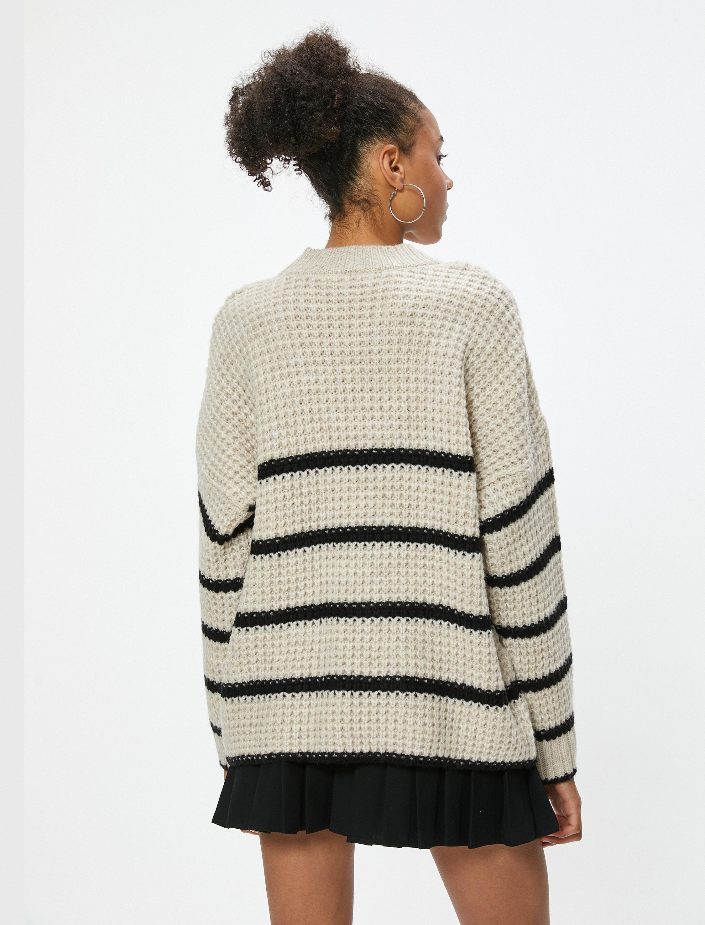   Bisiklet Yaka Triko Kazak Dokulu Şerit Desenli