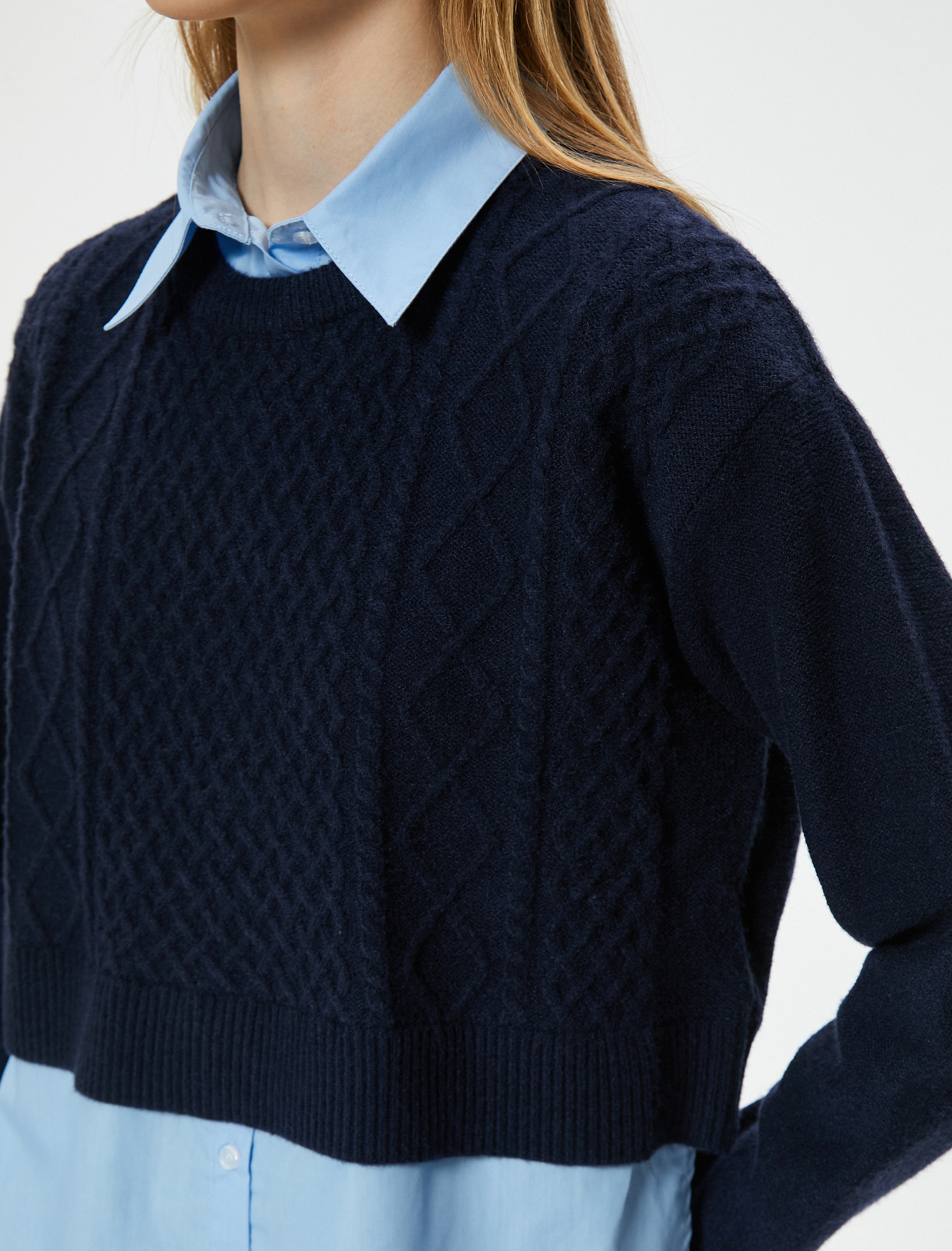 Triko Kazak Gömlek Yaka Örgü Dokulu