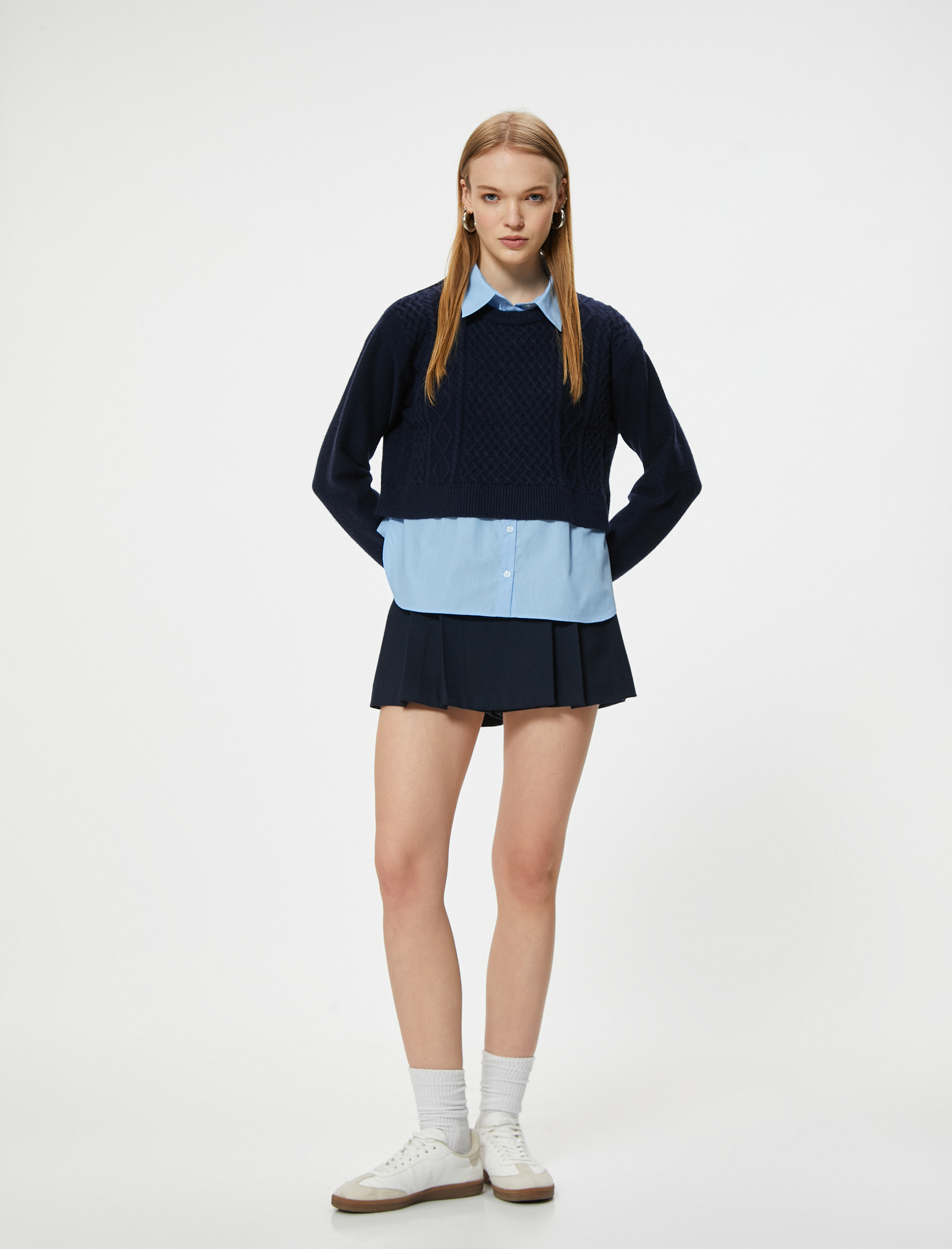 Triko Kazak Gömlek Yaka Örgü Dokulu