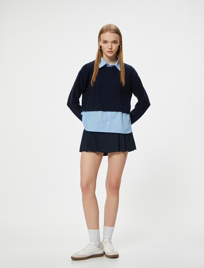  Triko Kazak Gömlek Yaka Örgü Dokulu