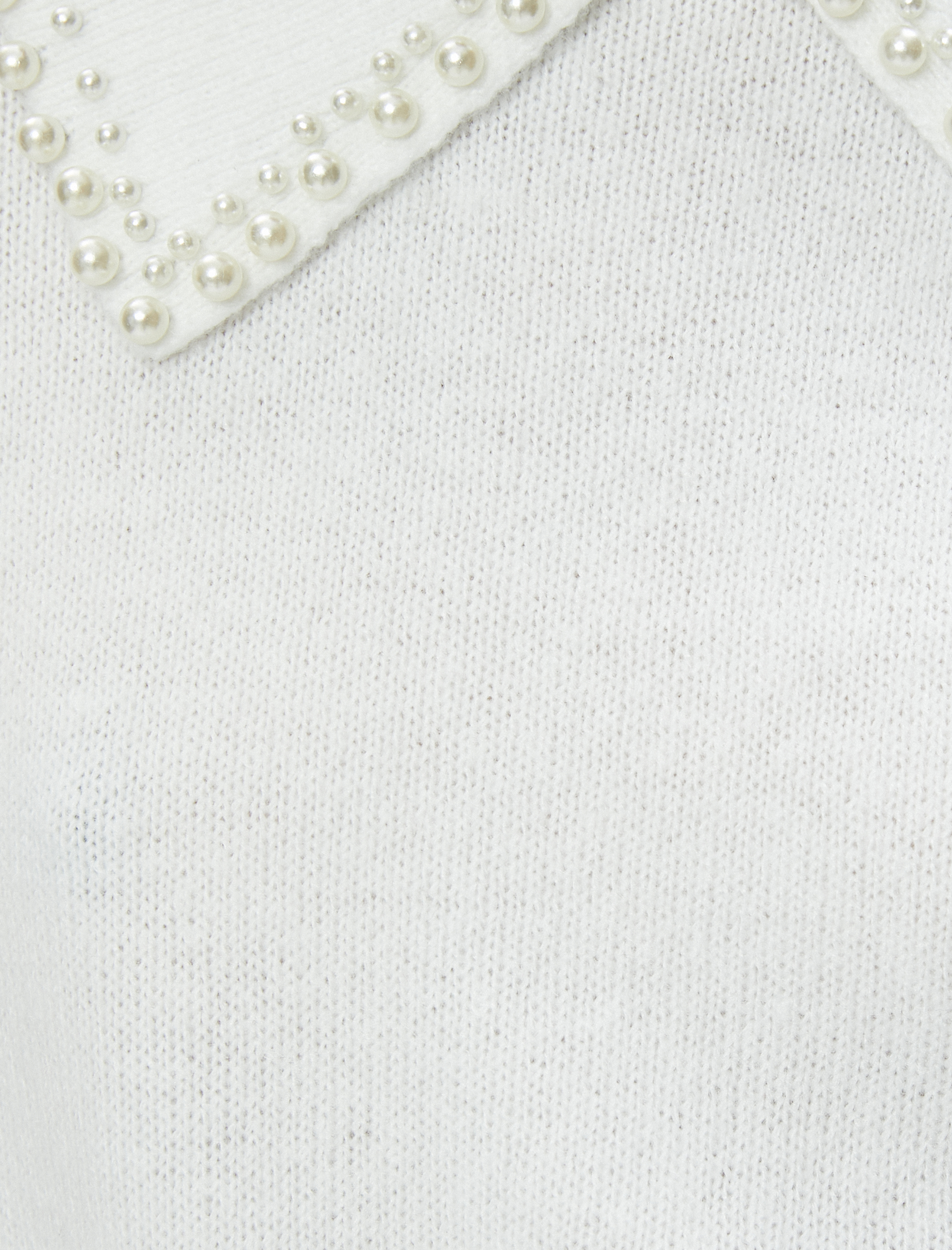   Gömlek Yaka Triko Kazak İnci Detaylı Uzun Kollu