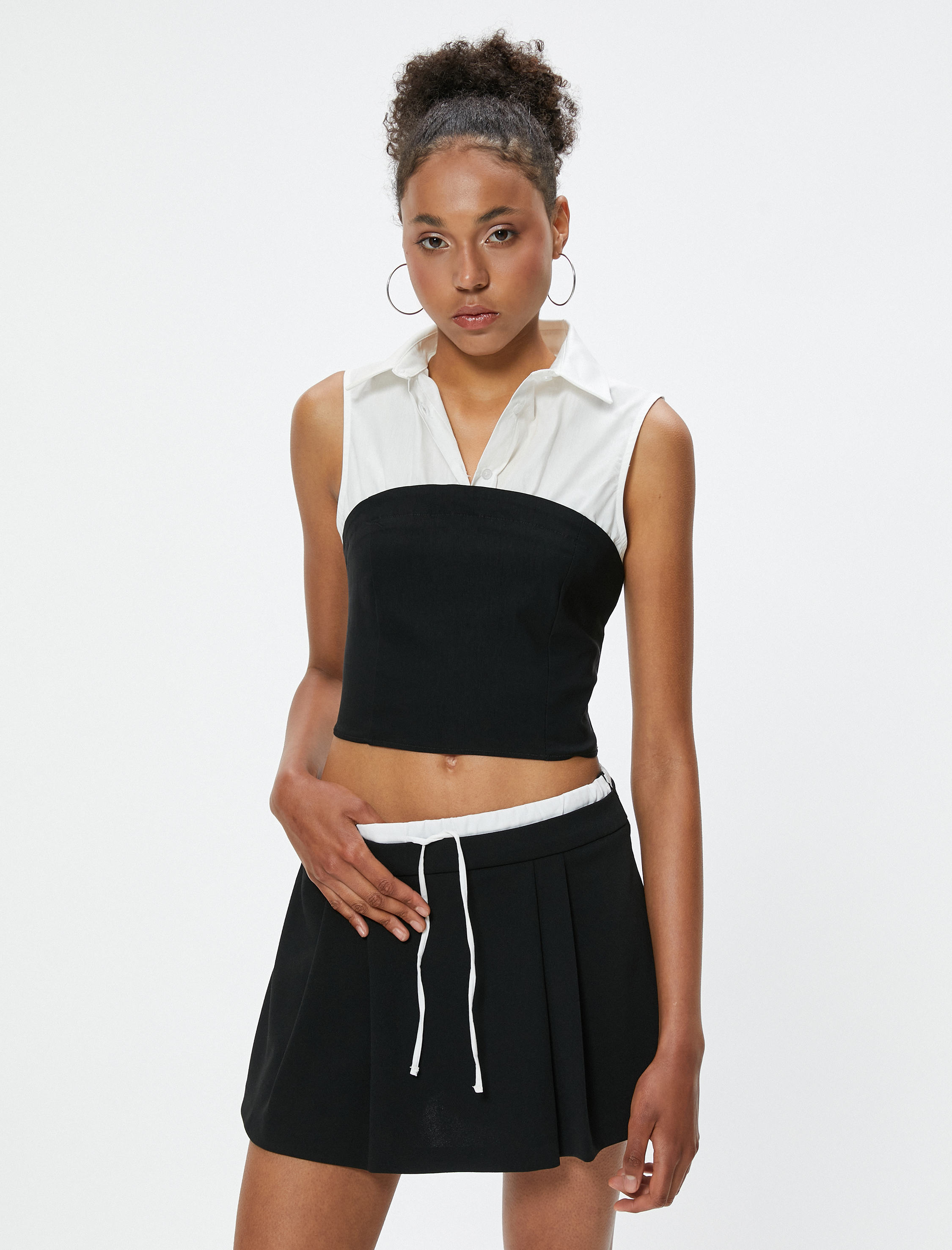   Crop Gömlek Kolsuz Düğmeli