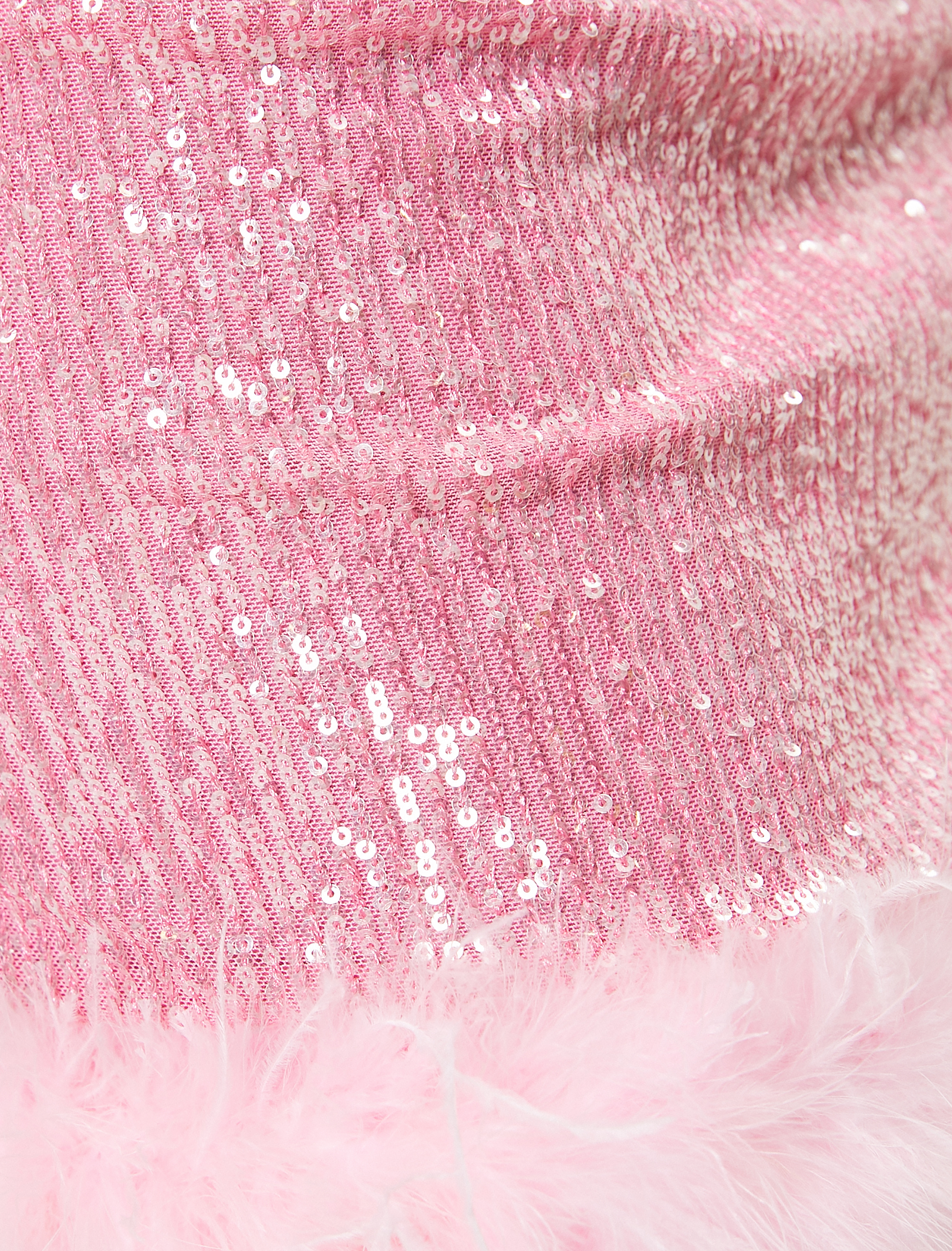   Pullu Payetli Mini Etek Yüksek Bel Tüy Detaylı Slim Fit