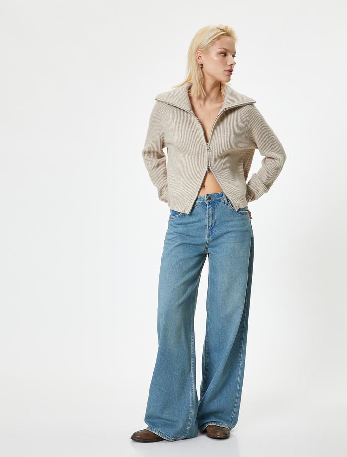  Triko Hırka Çift Taraflı Fermuarlı Dik Yaka Kaşkorse Fitilli