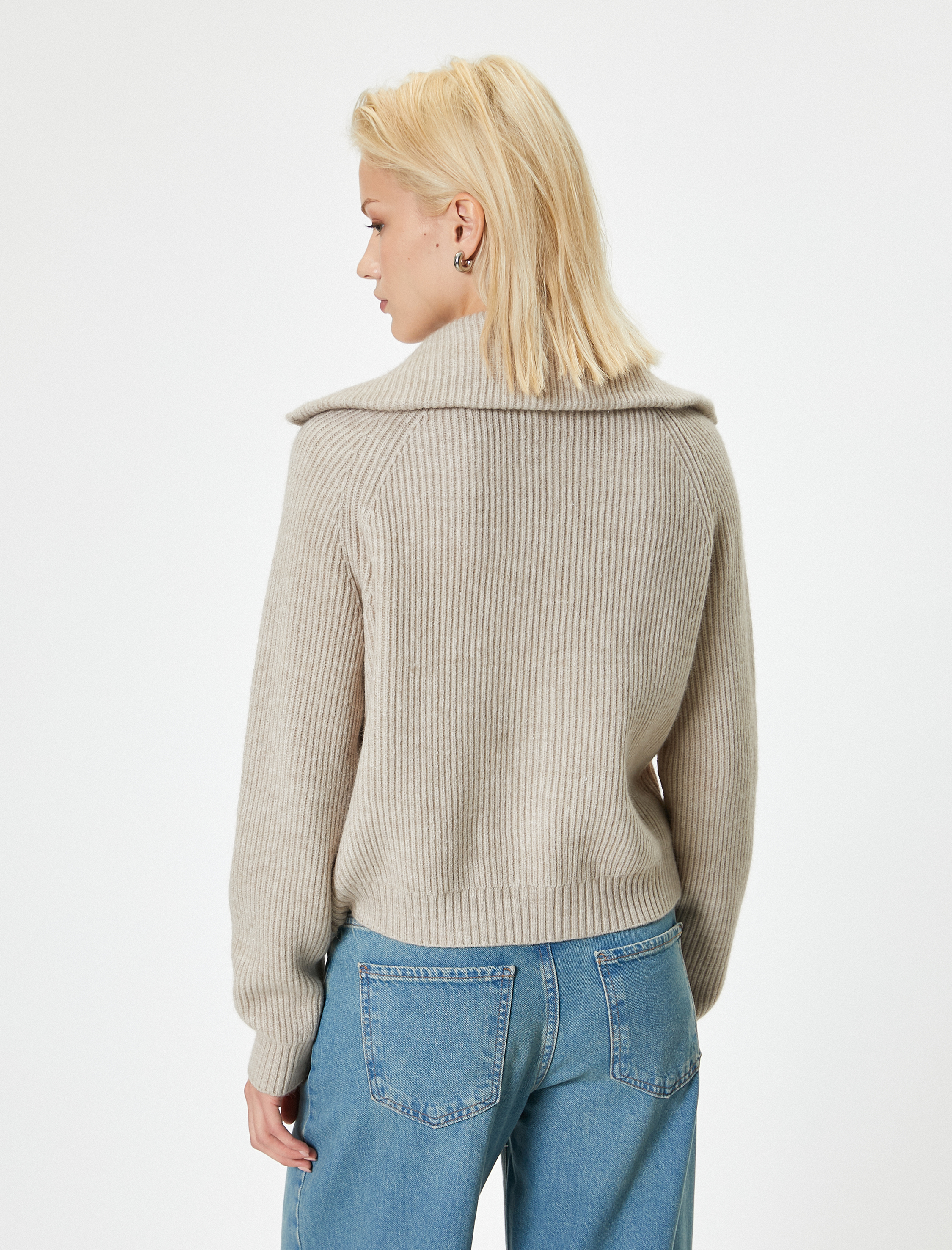 Triko Hırka Çift Taraflı Fermuarlı Dik Yaka Kaşkorse Fitilli