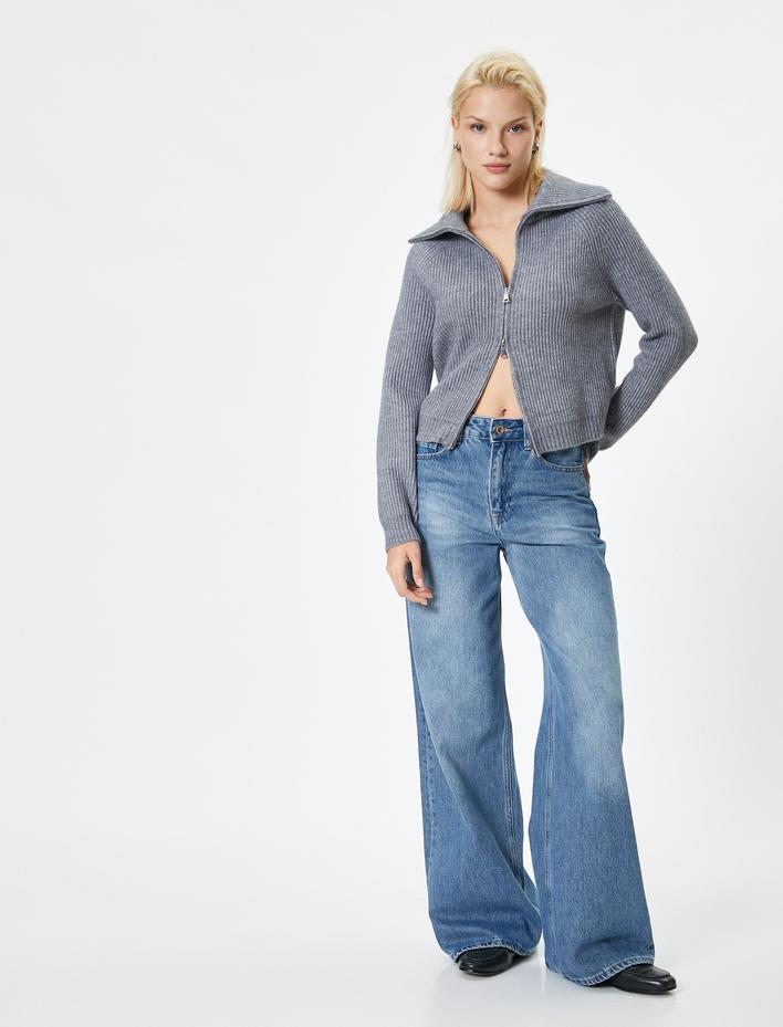  Triko Hırka Çift Taraflı Fermuarlı Dik Yaka Kaşkorse Fitilli