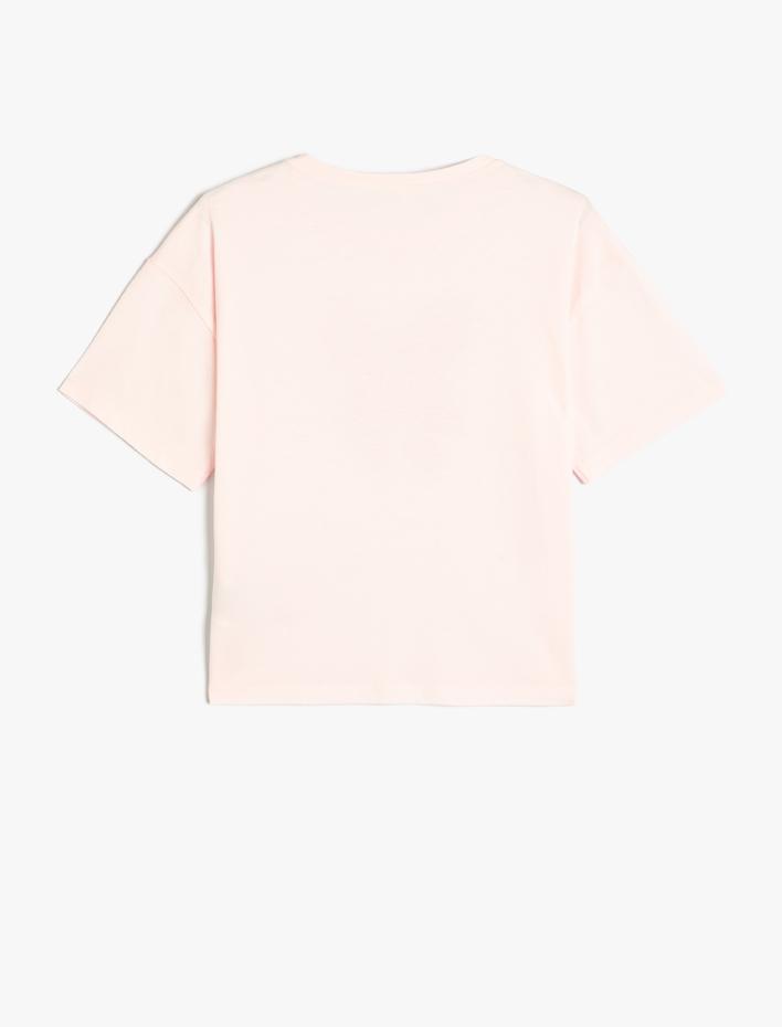 Kız Çocuk Tişört Fiyonk Baskılı Kısa Kollu Bisiklet Yaka Pamuklu