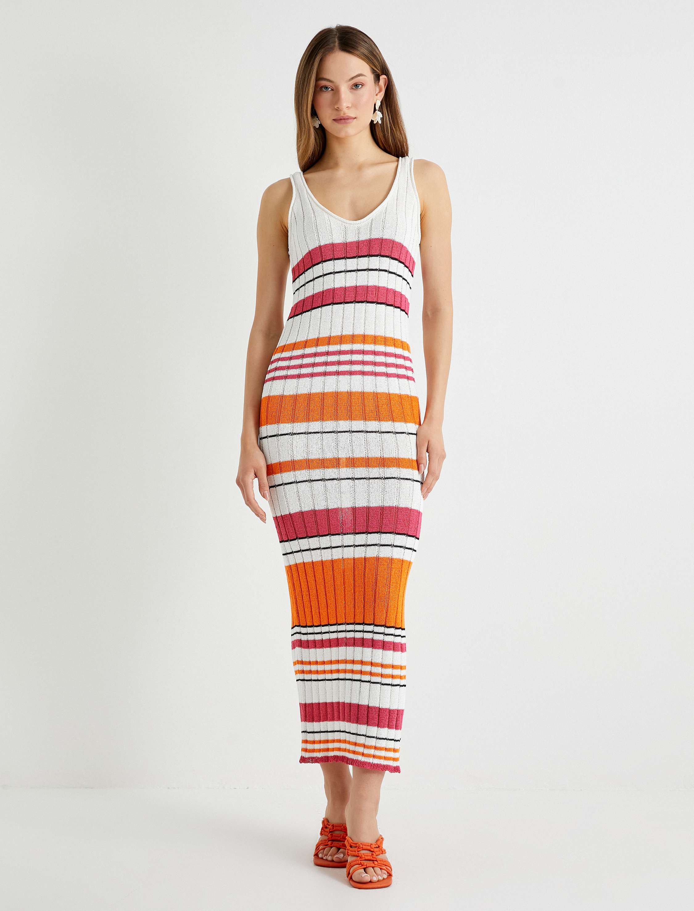   Koton X Sibil Çetinkaya - Uzun Kroşe Elbise Kalın Askılı U Yaka Rahat Kalıp