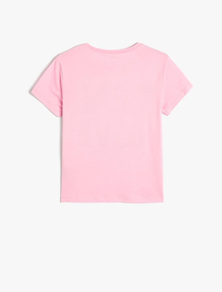 Kız Çocuk Tişört Slogan Baskılı Kısa Kollu Bisiklet Yaka Pamuklu