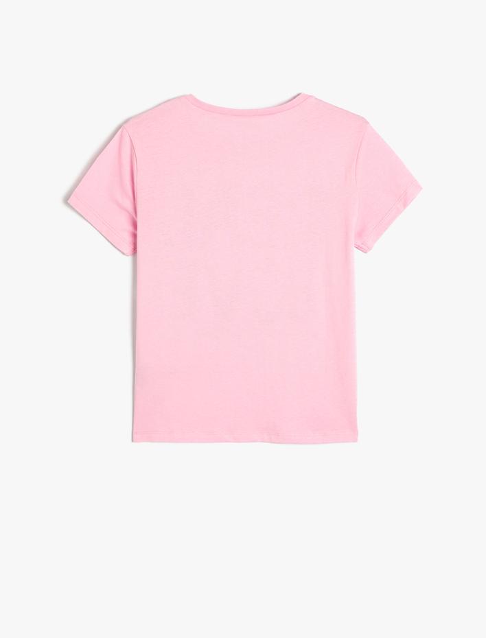 Kız Çocuk Tişört Kelebek Baskılı Kısa Kollu Bisiklet Yaka Pamuklu