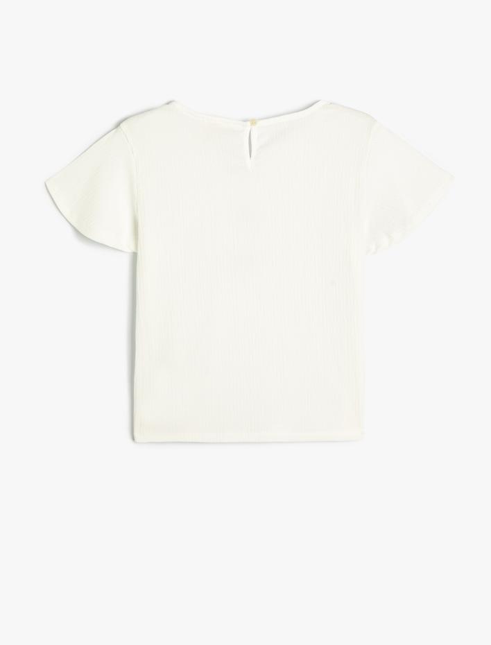 Kız Çocuk Fiyonk Detaylı Bluz Kısa Kollu Bisiklet Yaka