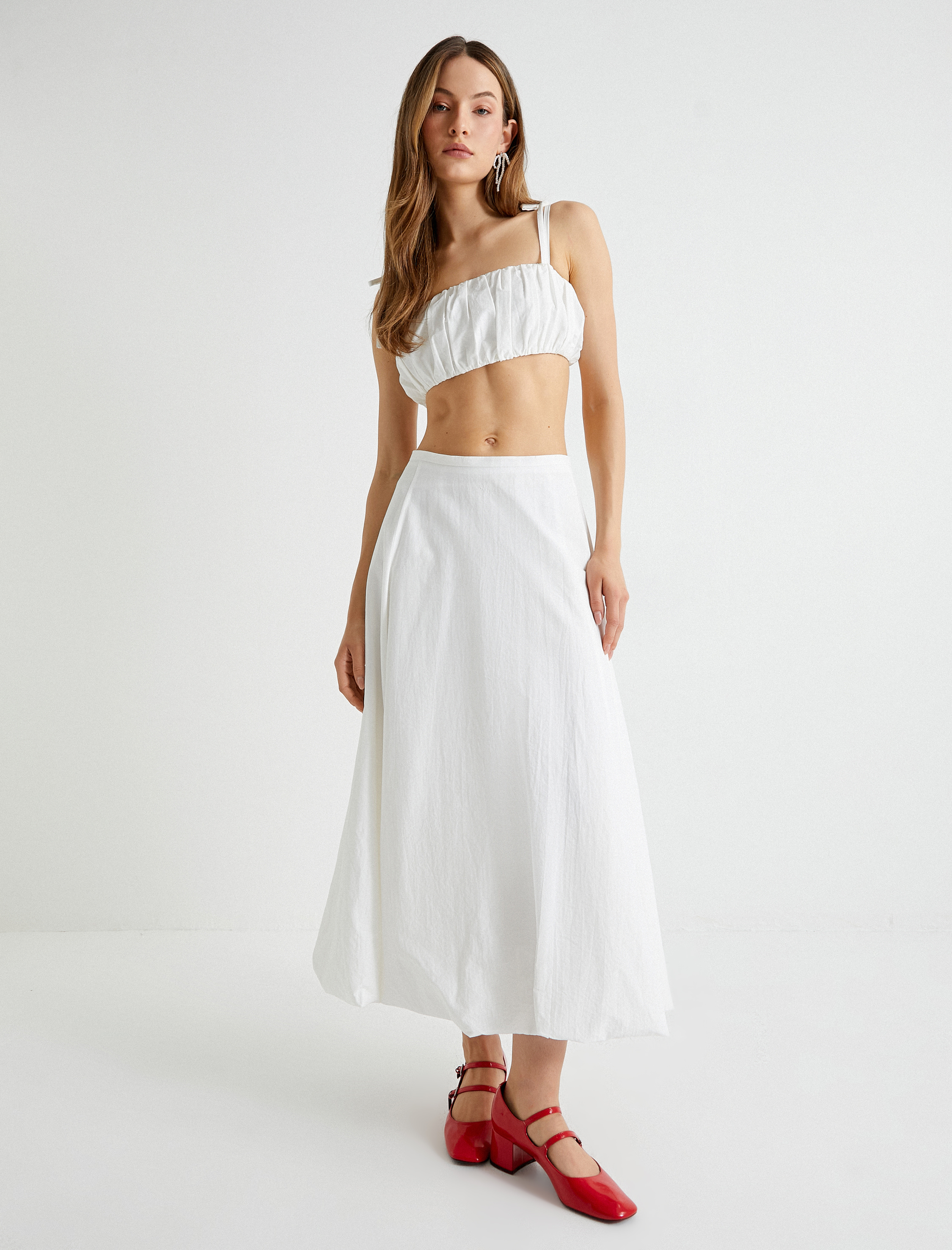   Uzun Balon Etek Astarlı Pamuklu Standart Bel