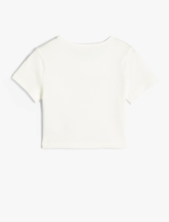 Kız Çocuk Tişört Kedi Baskılı Kısa Kollu Bisiklet Yaka Pamuklu