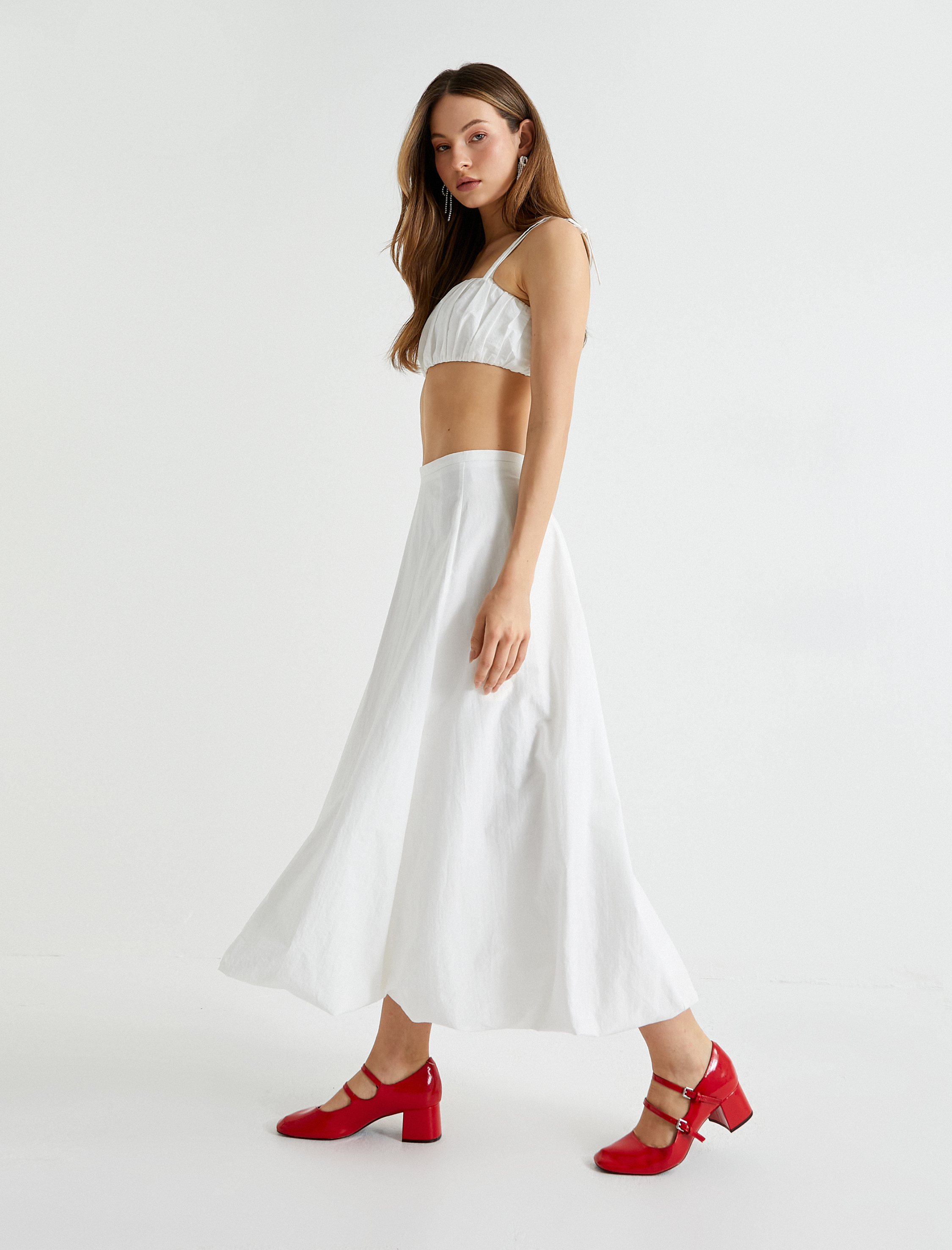   Uzun Balon Etek Astarlı Pamuklu Standart Bel