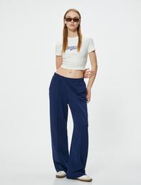 Crop Tişört Kolej Baskılı Kaşkorse Slim Fit