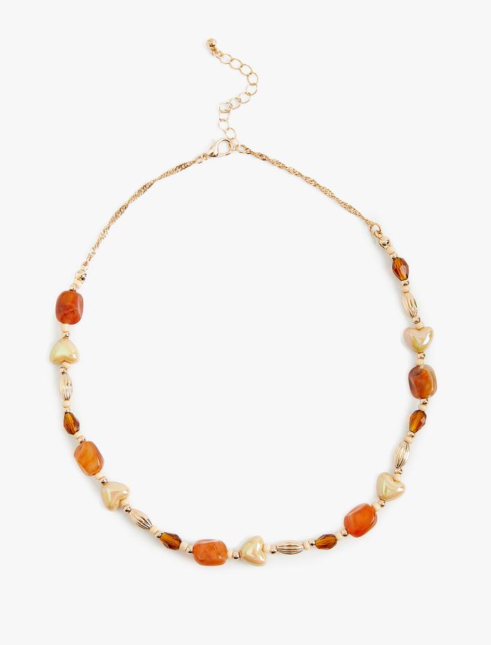 Kadın Taşlı Kalpli Kolye Boncuklu