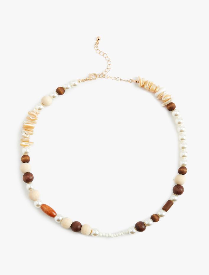 Kadın İnci ve Ahşap Boncuklu Kolye