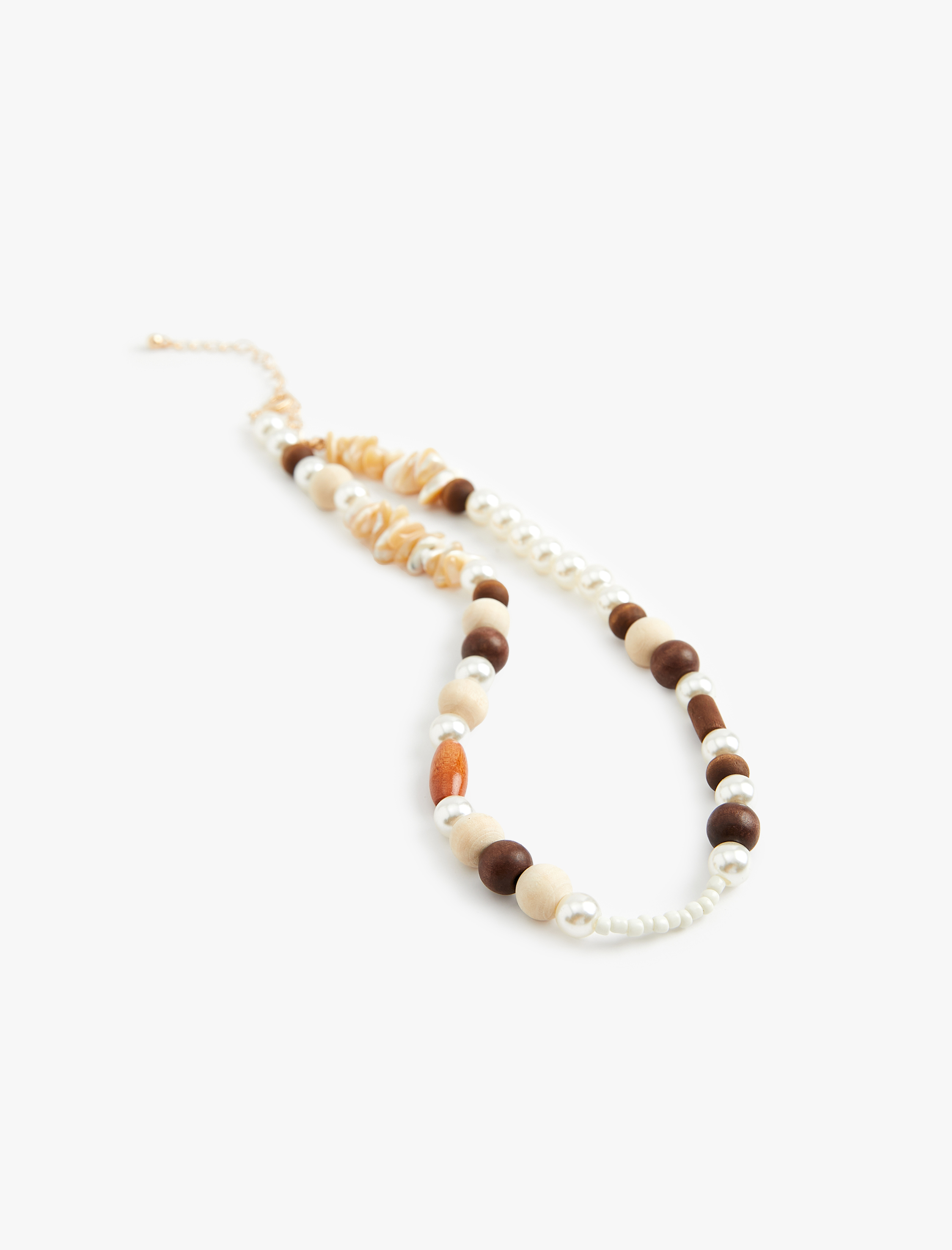  Kadın İnci ve Ahşap Boncuklu Kolye