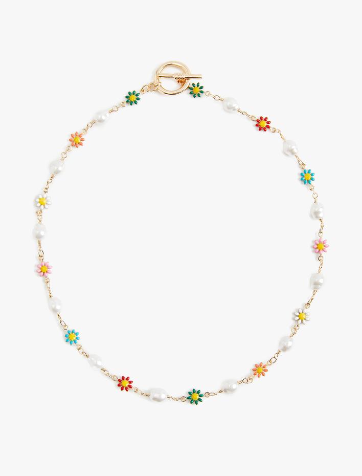 Kadın Boncuklu Çiçekli Kolye
