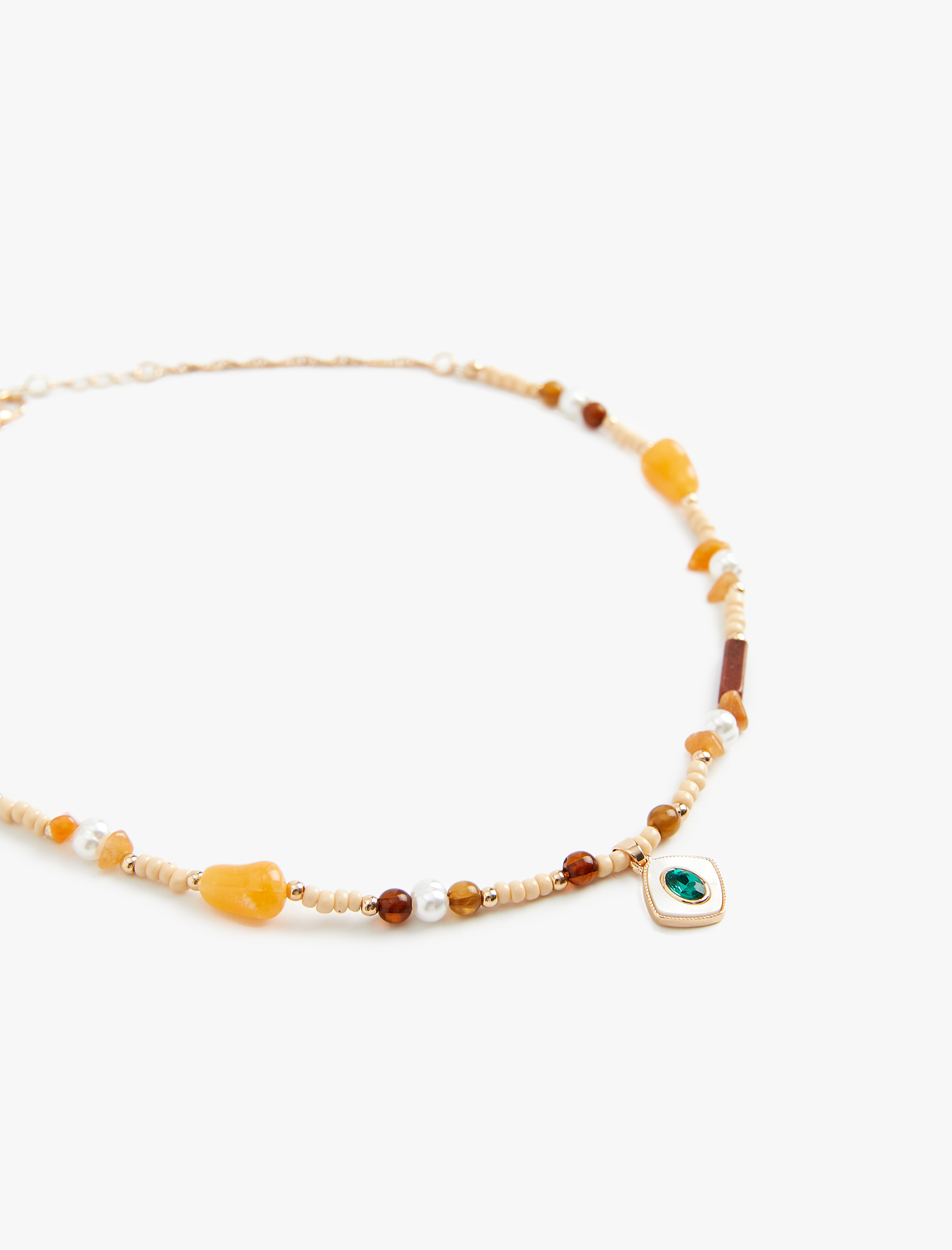  Kadın Boncuklu Kolye Charm Detaylı Taşlı