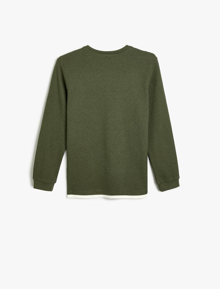  Erkek Çocuk Basic Sweatshirt Bisiklet Yaka Uzun Kollu Dokulu