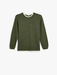 Basic Sweatshirt Bisiklet Yaka Uzun Kollu Dokulu