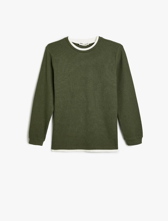 Erkek Çocuk Basic Sweatshirt Bisiklet Yaka Uzun Kollu Dokulu