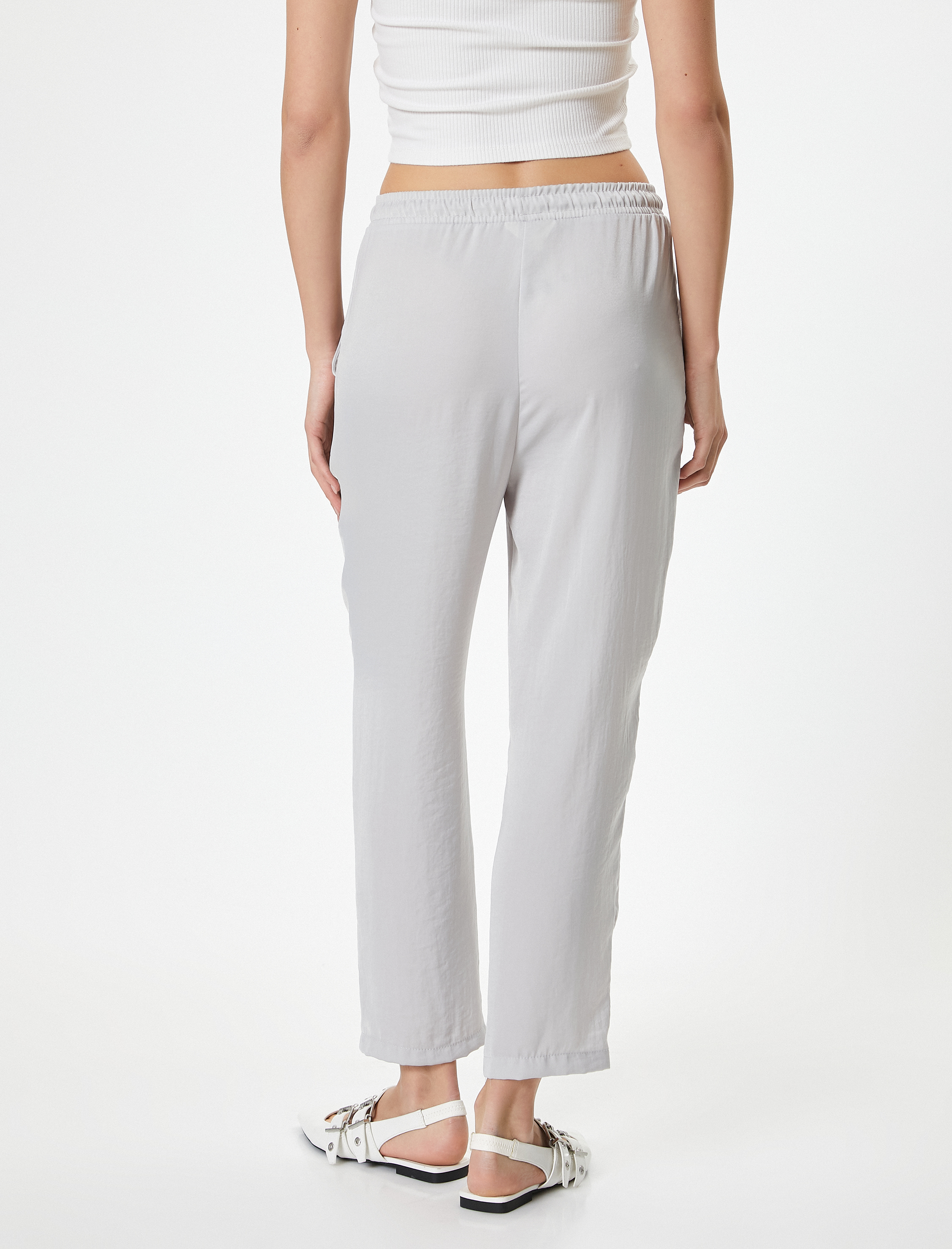   Crop Paça Pantolon Beli Bağlamalı Cepli